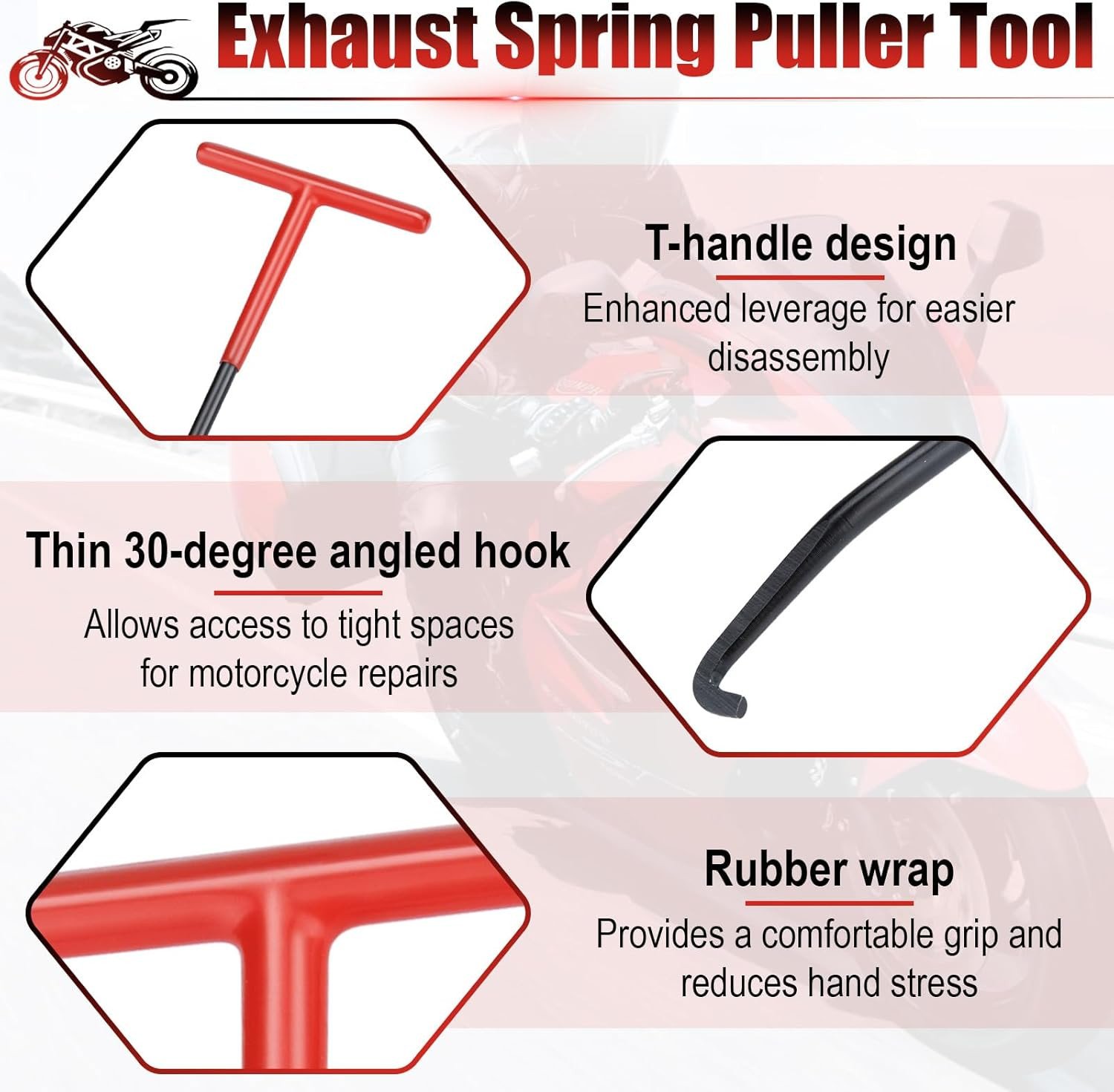 2 PCS Exhaust Spring Puller Tool, Motorcycle Exhaust Spring Hook, T Shaped Handl