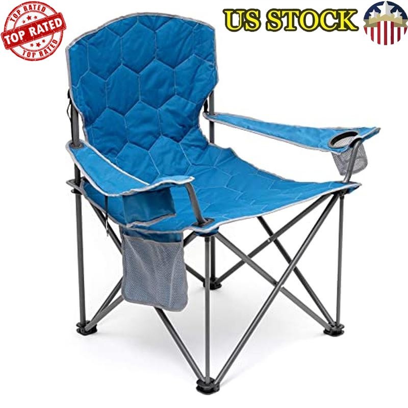 Oversized Camping Chair Heavy Duty 500LBS Portable Folding W/ Cup Holder Pocket