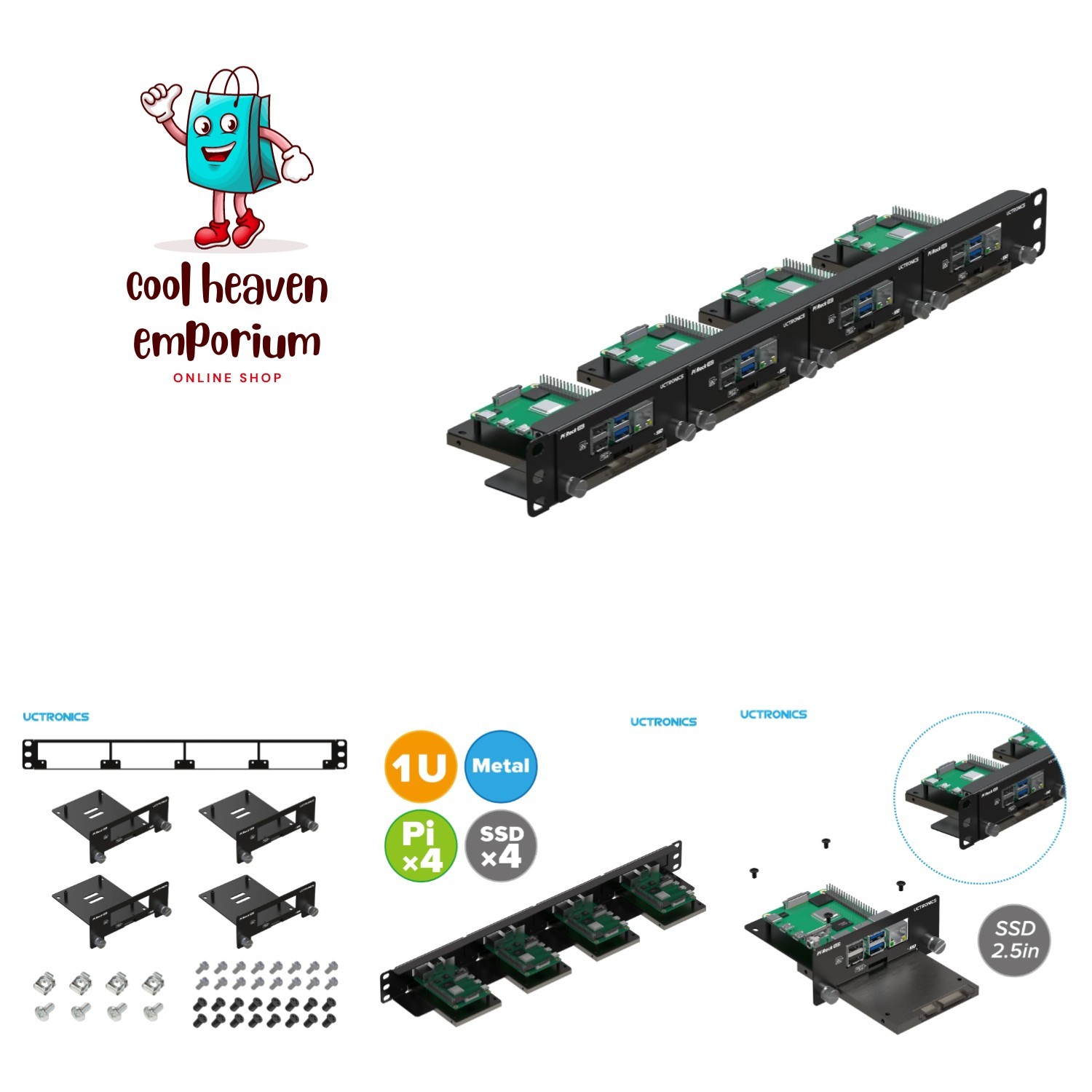 Versatile 19'' 1U Rack Mount for Raspberry Pi with SSD Mounting - Black Design