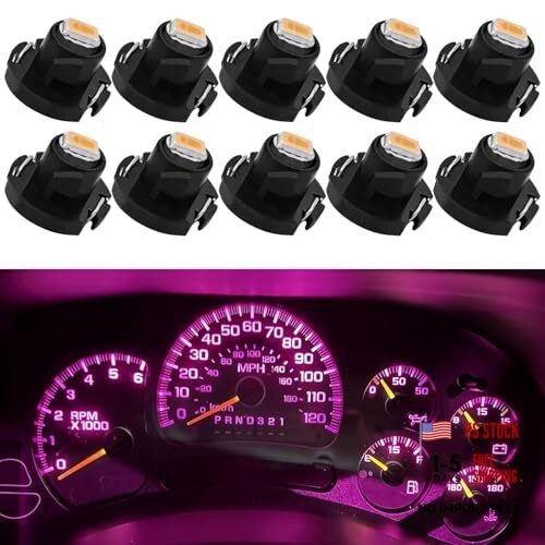 10PCS T4.2 LED Car Interior Lights, 12V Dashboard Gauge Bulb, HVAC 10 PCS Pink