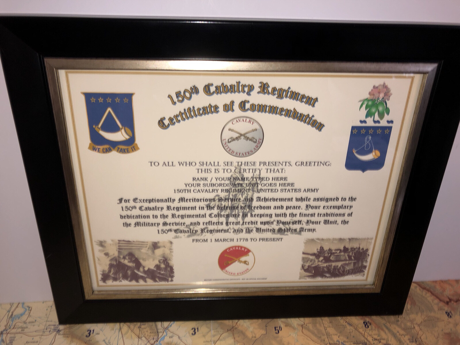 150TH U.S. CAVALRY REGIMENT / COMMEMORATIVE - CERTIFICATE OF COMMENDATION