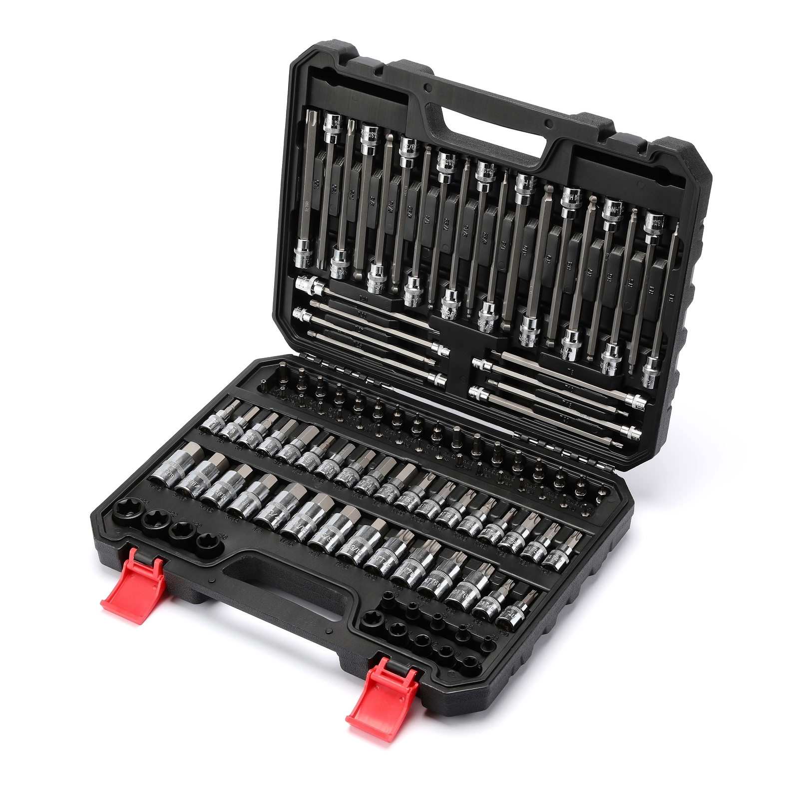 107 Pcs Bit Socket Set 1/4",3/8",1/2" Drive Torx/Extra Long SAE/Metric