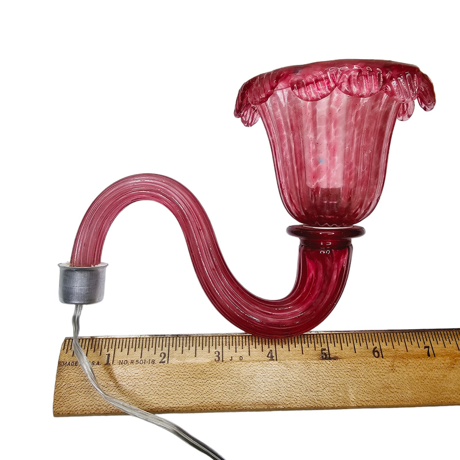 Venetian Cranberry Chandelier Part Arm Shade Pink Glass Curved Leaf Ribbed #4