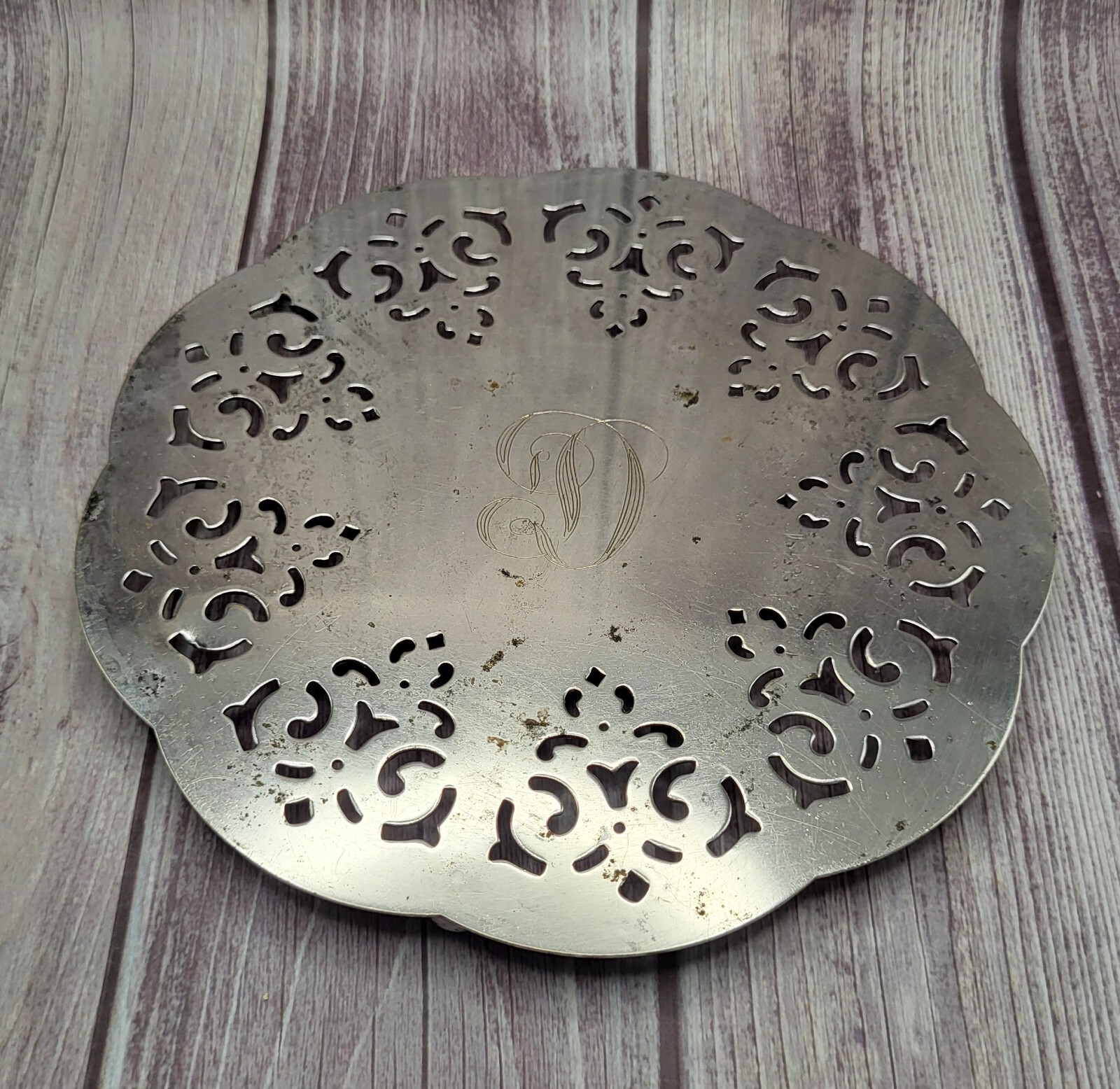 Vintage Silver Plated Made In England Footed Trivet Monogrammed D