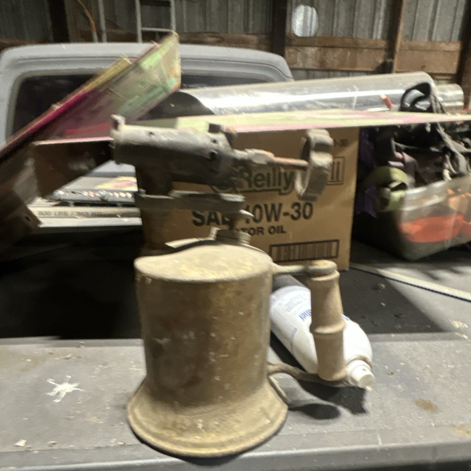 Vintage Brass Blowtorch Soldering Torch Tool with Wood Handle