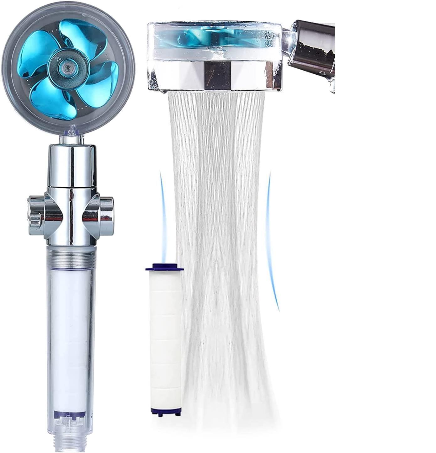 FatCamel Chrome Handheld Turbo Fan Shower Head With Filters Hydro Jet w/Blue Fan