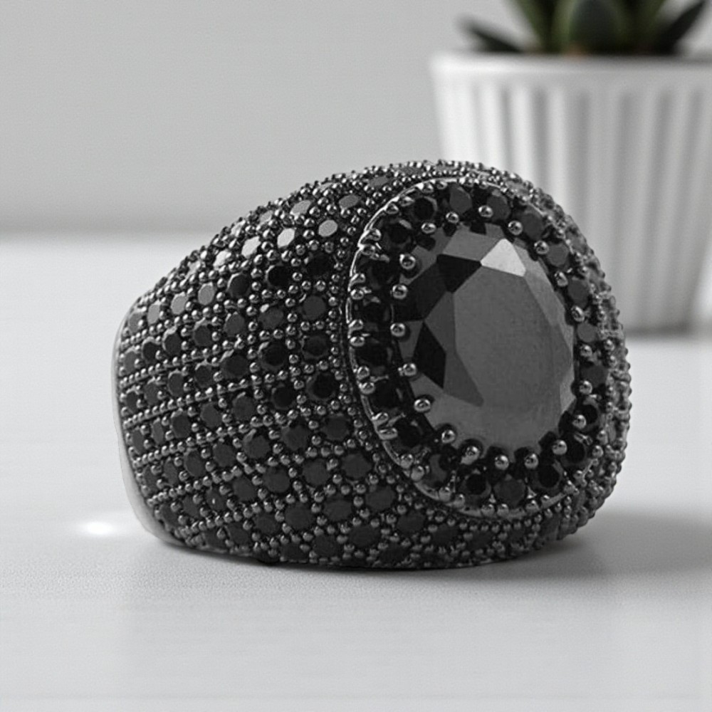 Men's Iced Black Pinky Ring Cubic Zirconia Bling Hip Hop Luxury Style Size 8~12