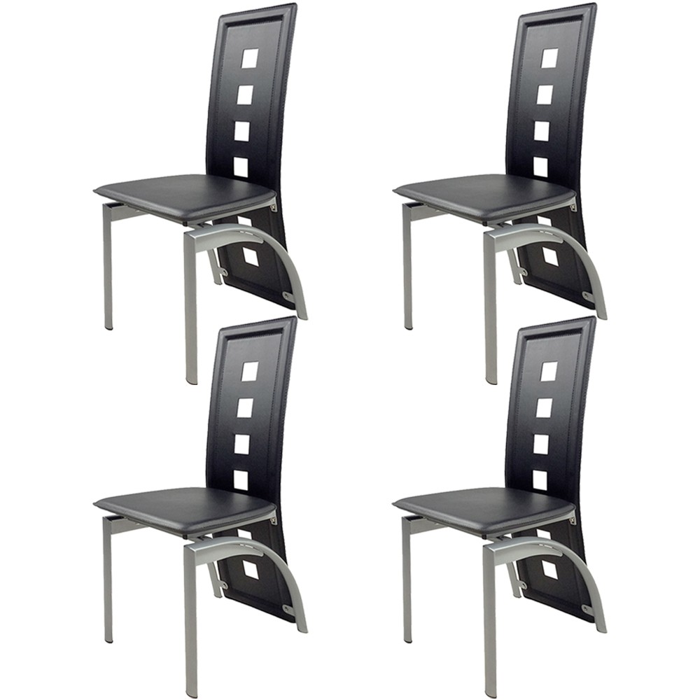 Set of 4 Dining Chair Elegant Design Kitchen Dinette Room Black Leather Backrest