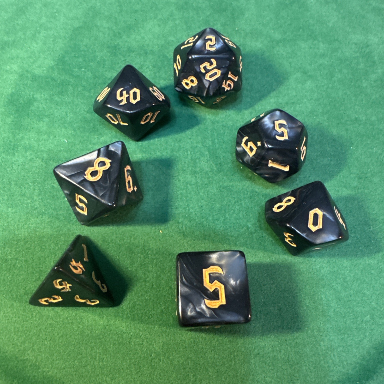 Black-Silver Marbled 7-piece Acrylic Dice Set - RPG DND 27