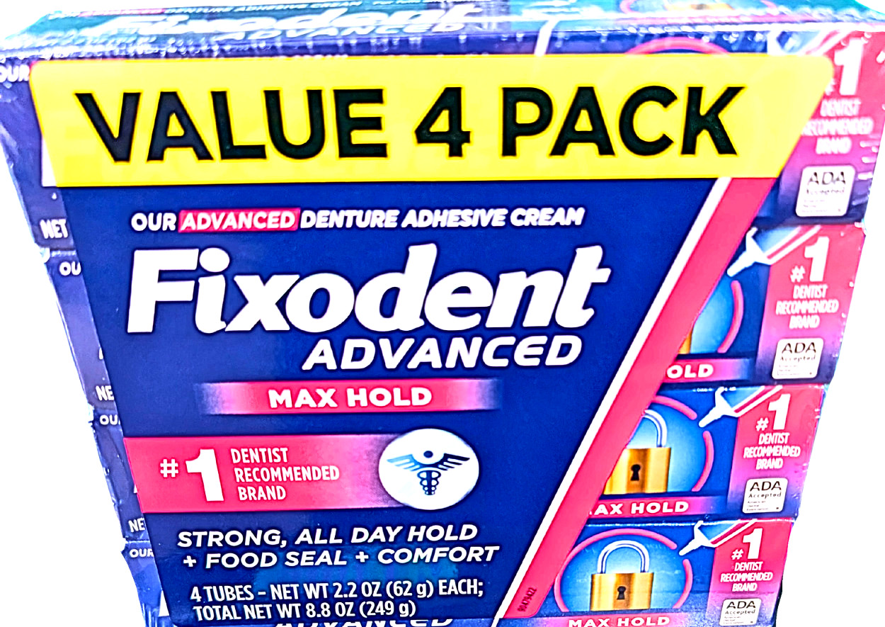 Fixodent Advanced Denture Adhesive Max Hold Value Pack 4 x 2.2 Oz
