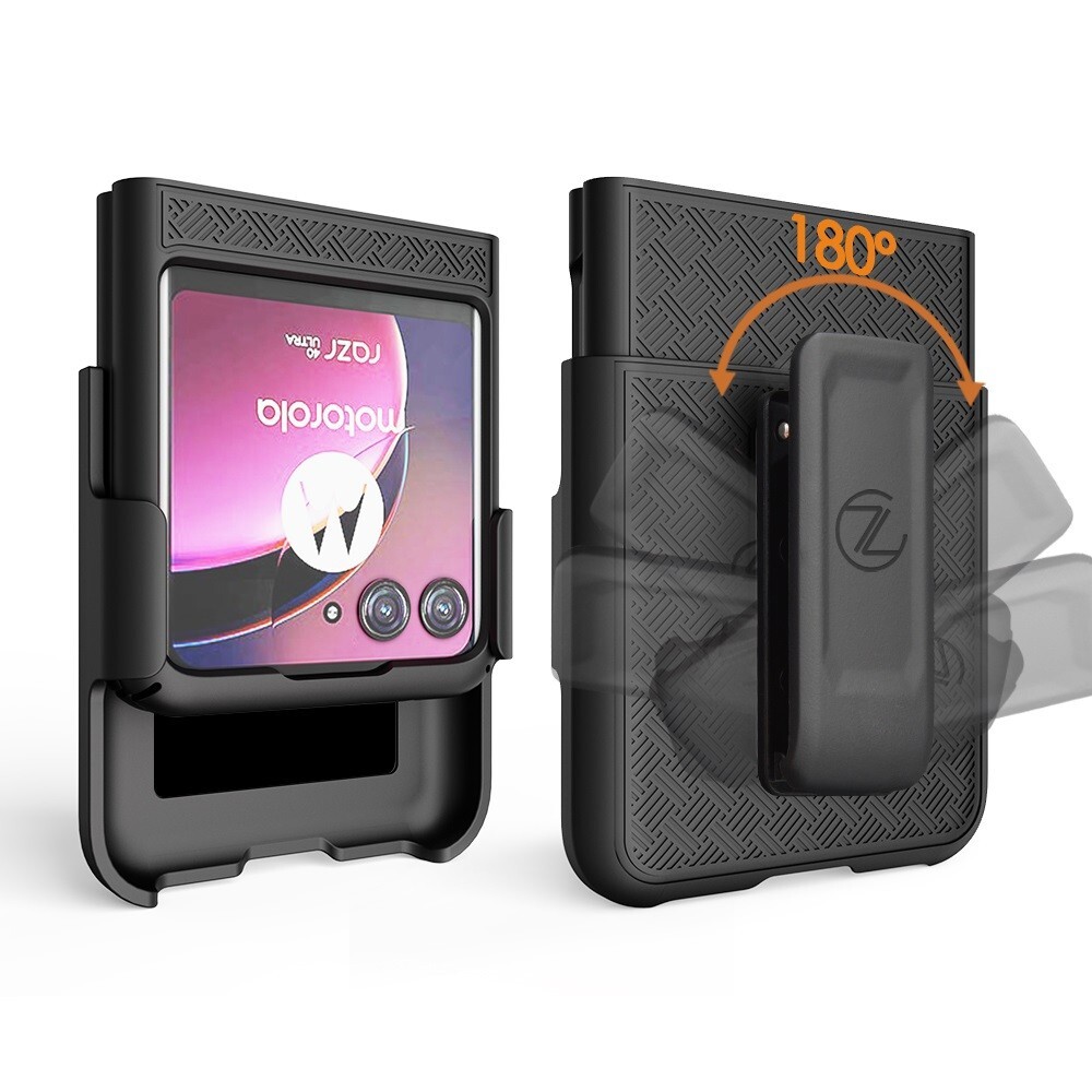 for Motorola Moto RAZR+ PLUS (2023) Holster Case Slim Fit Tough Belt Clip BLACK