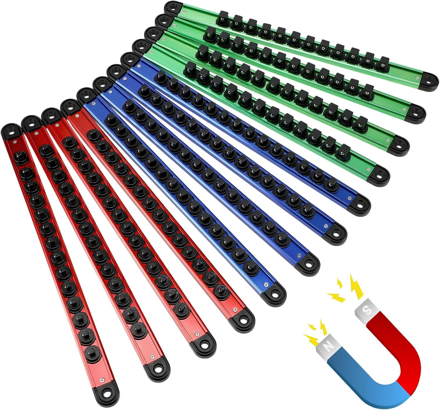 Magnetic Socket Organizer Set - 12 Heavy Duty Clips for Easy Storage