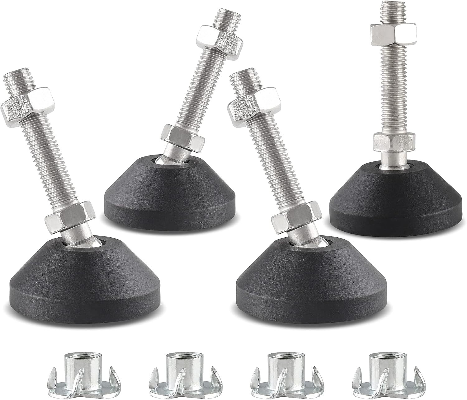 M10 Leveling Feet with T-Nut, D50 x M10 x H50, 4 Pcs | Anti Skid Threaded Rubber
