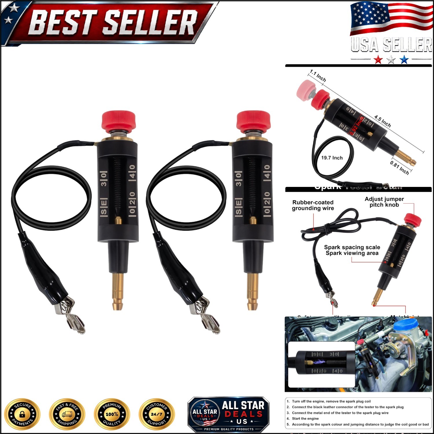 2 PCS Spark Plug Tester with Adjustable Pitch for Precision Ignition Diagnosis
