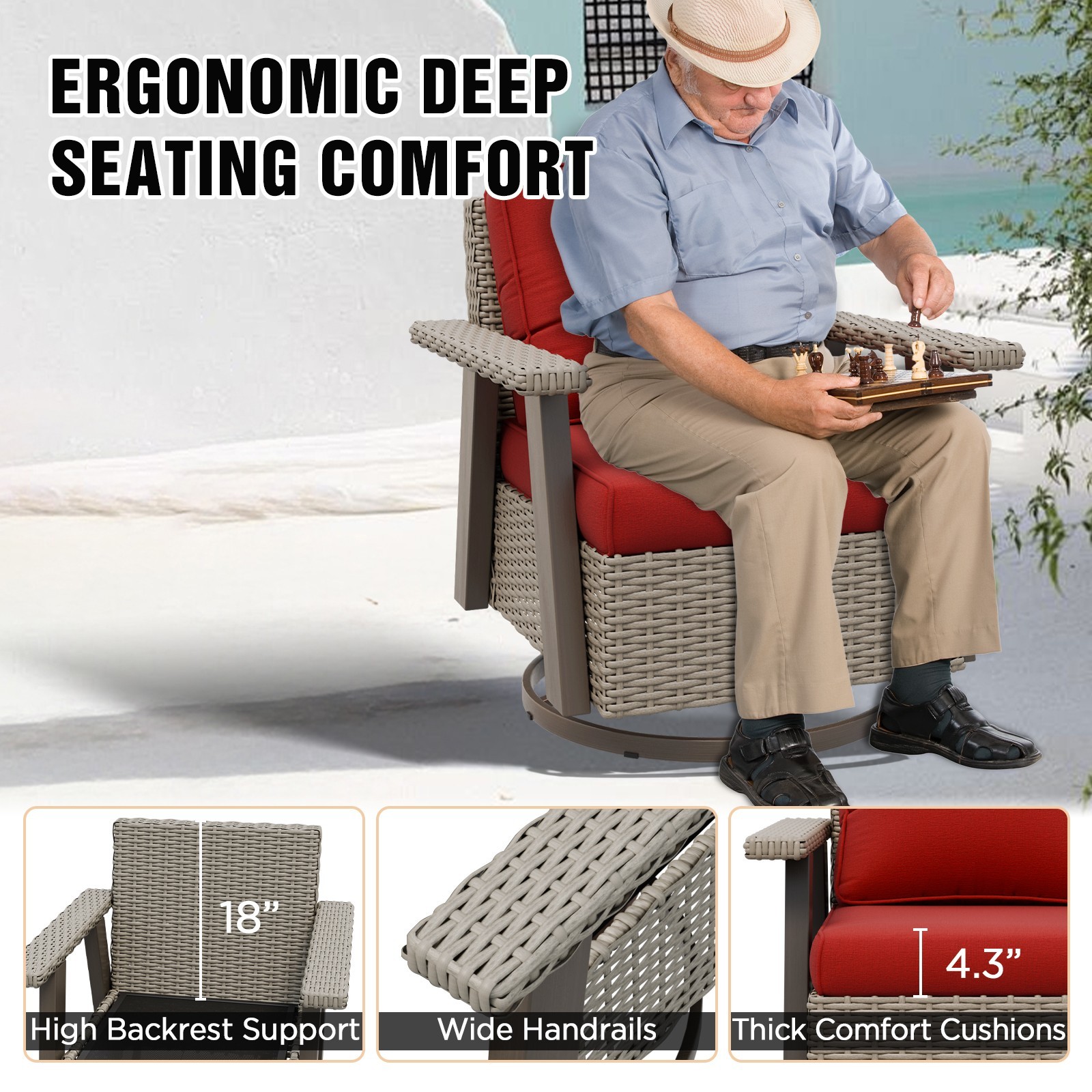 EAGLE PEAK 2PCS Classic Wicker Swivel Glider Chair Outdoor Patio Lounge Chair