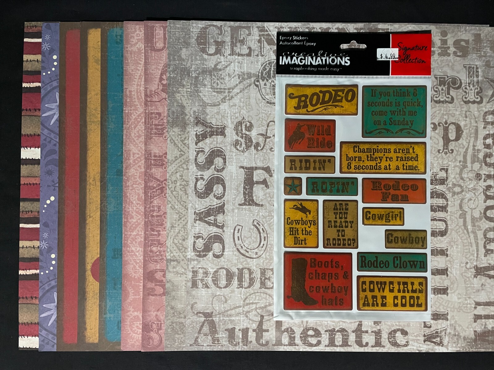 CREATIVE IMAGINATIONS "WESTERN THEME" 12X12 SS PAPERS AND EPOXY STICKERS