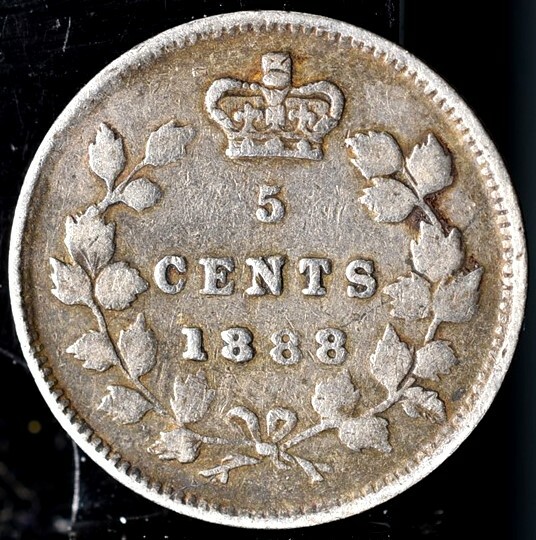 1888 Canada 5 Cents Silver ASW 0.0346 KM#2 CAT $24 - VF