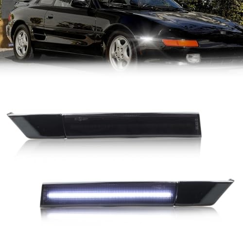 Front Side Marker Light Compatible with Toyo-ta MR-2 Smoked Lens + White Light