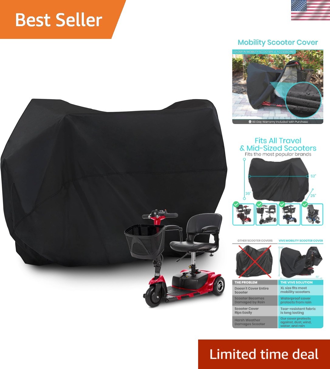 Mobility Scooter Cover for Storage 52" x 36" - Waterproof & Tear | Resistant ...