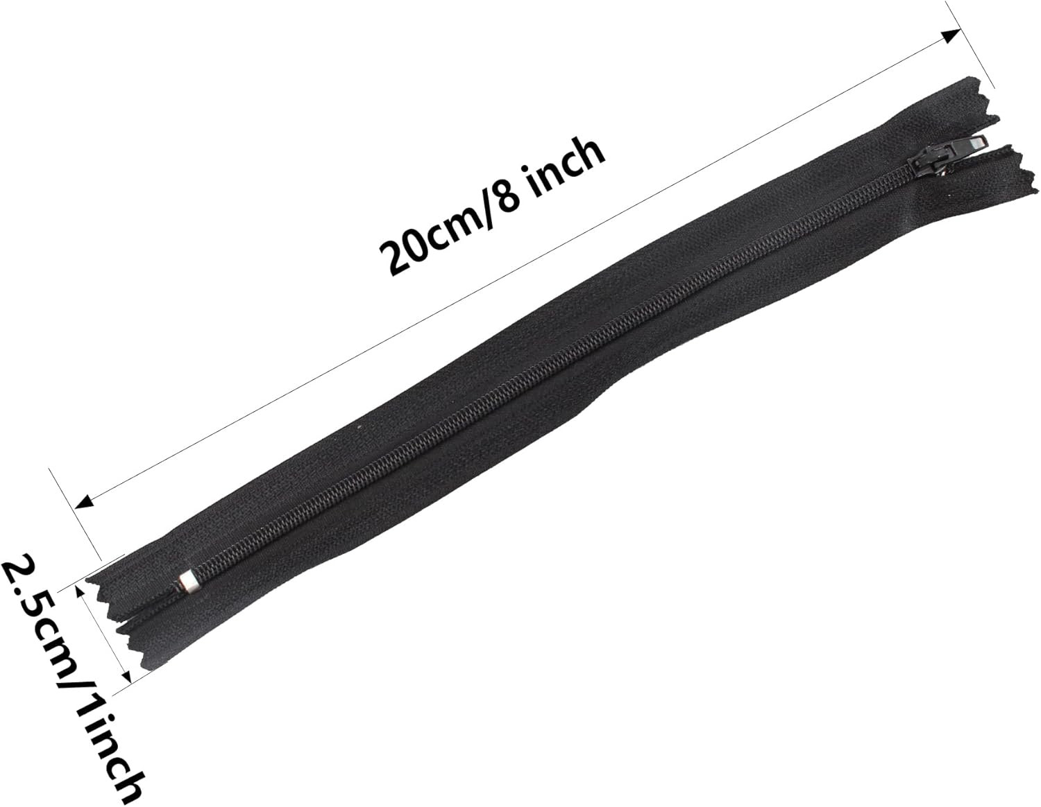 20PCS 8 Inch Black and White Nylon Coil Zippers, Closed End Zippers for DIY Tail