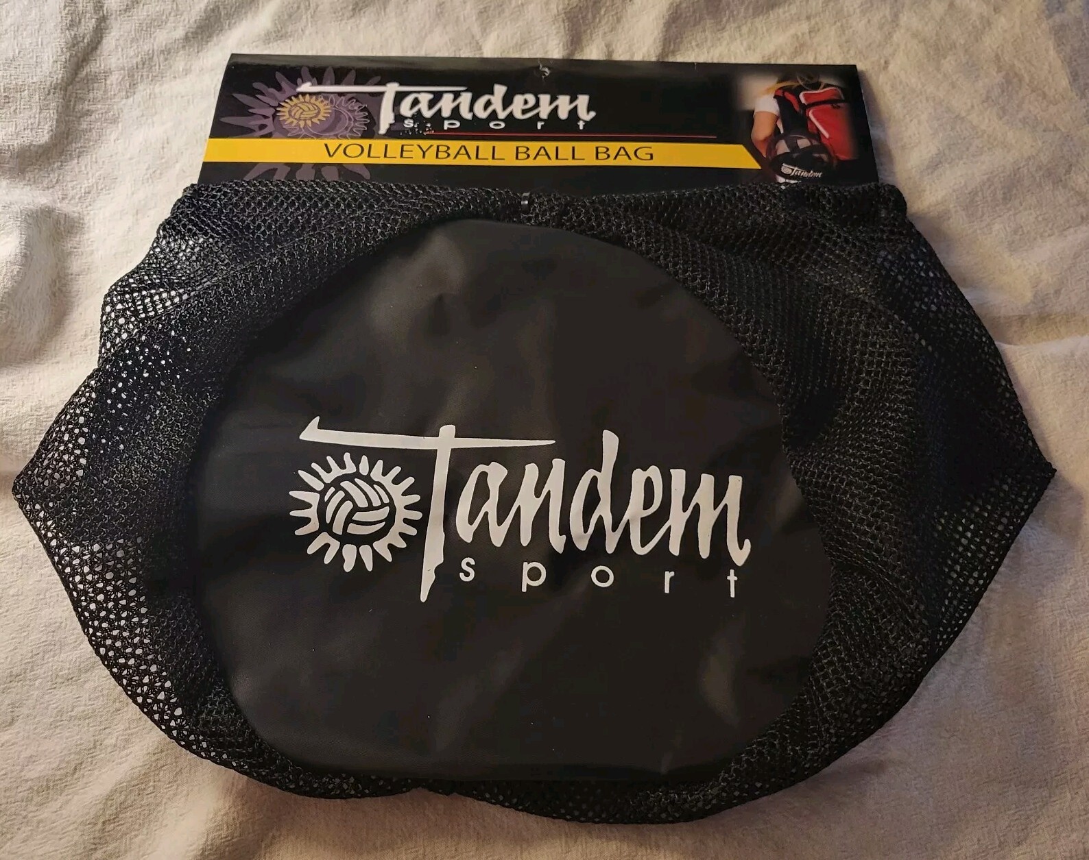 Tandem Sports Black Mesh Single Volleyball Ball Bag Attach To Gym/Book Bag NEW
