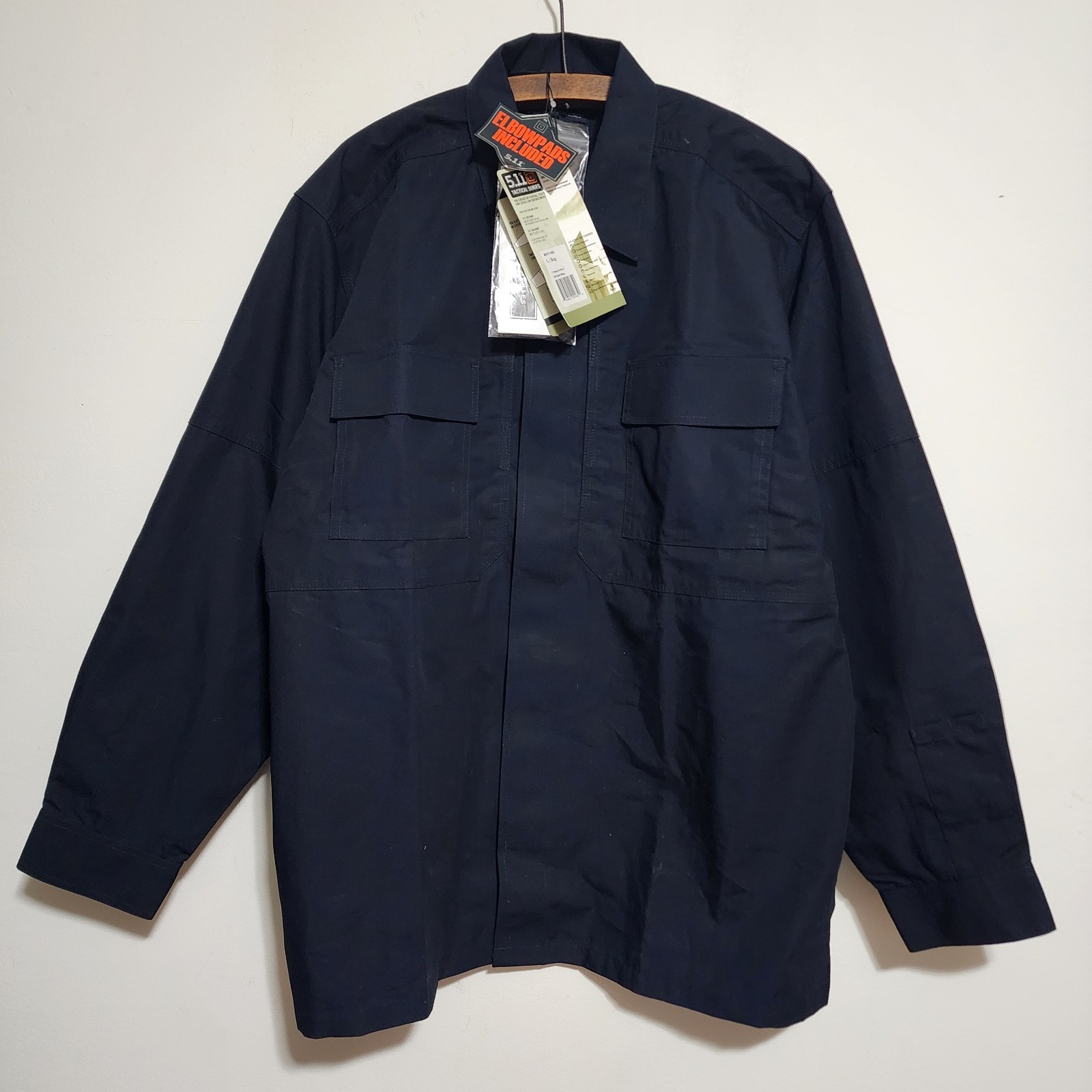 NWT 5.11 Tactical Series TDU Ripstop Shirt Mens L Reg Dark Navy Blue 72002 Pads