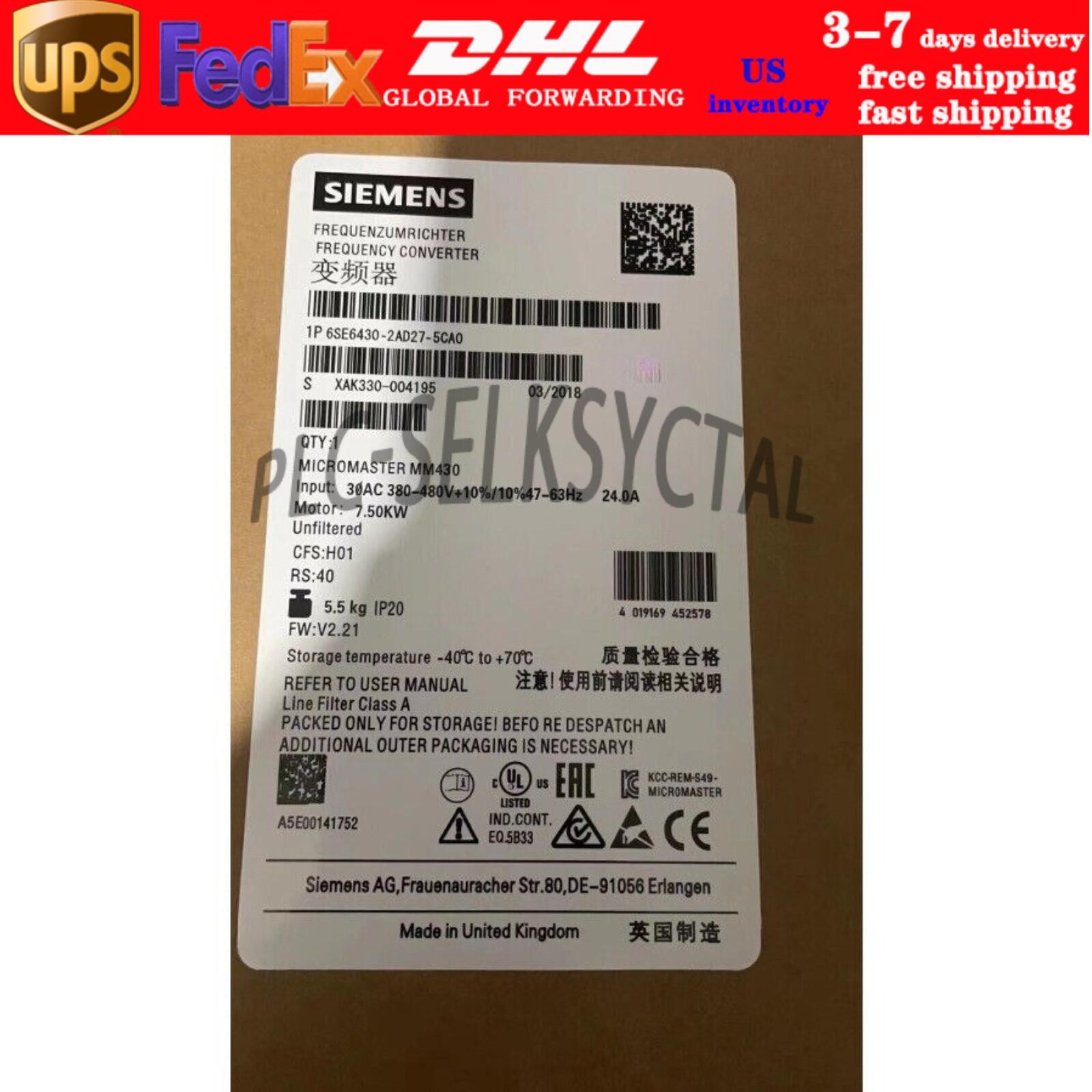 New Siemens MICROMASTER430 without filter 6SE6430-2AD27-5CA0 6SE6 430-2AD27-5CA0
