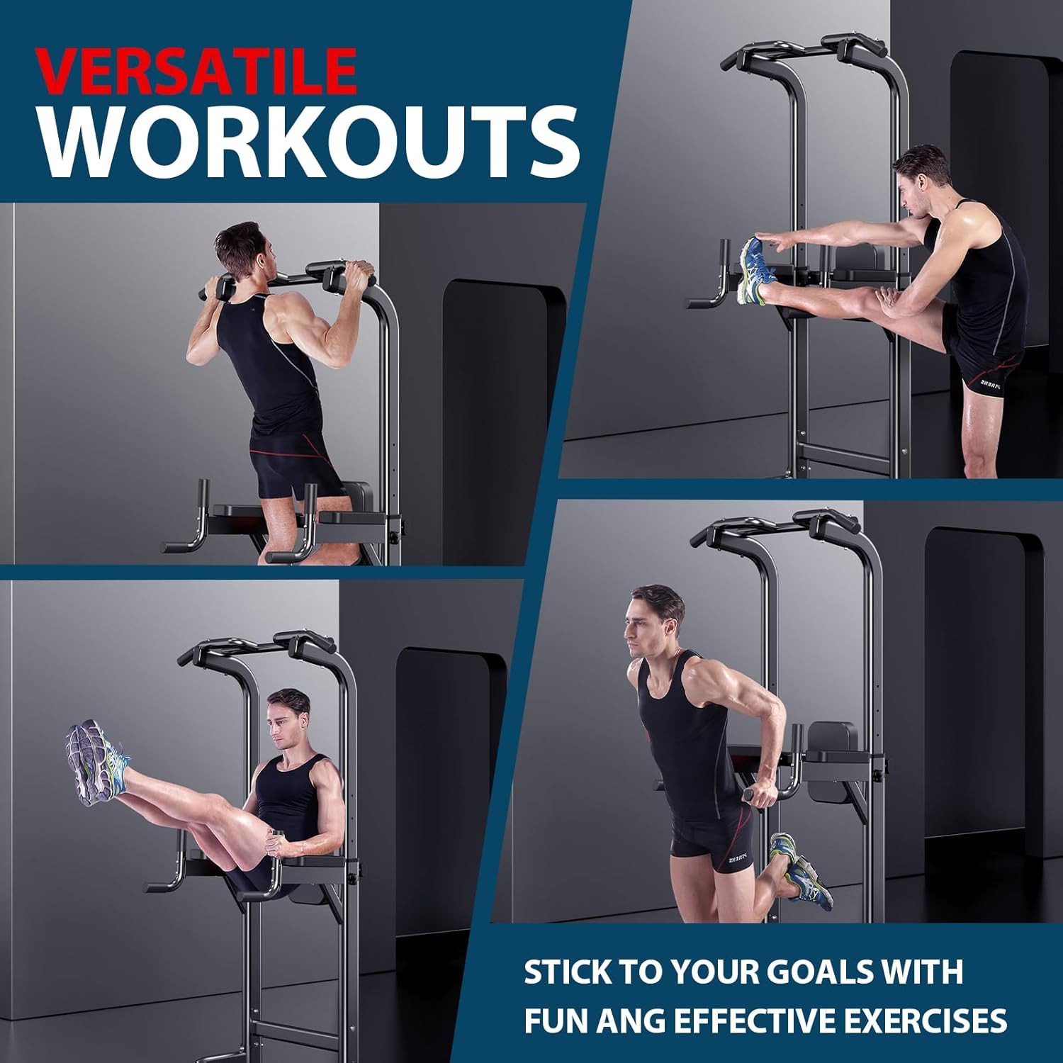 Power Tower Adjustable Height Pull up & Dip Station Multi-Function Home Strength