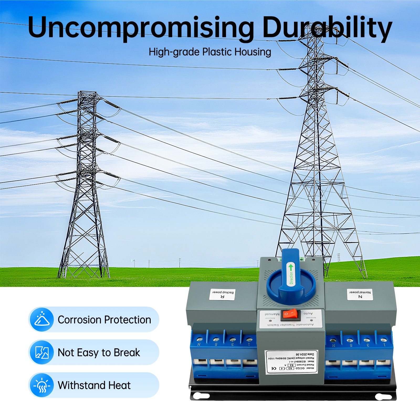 220V/63A 4P Dual-power Automatic Transfer Switch Generator Changeover Switch
