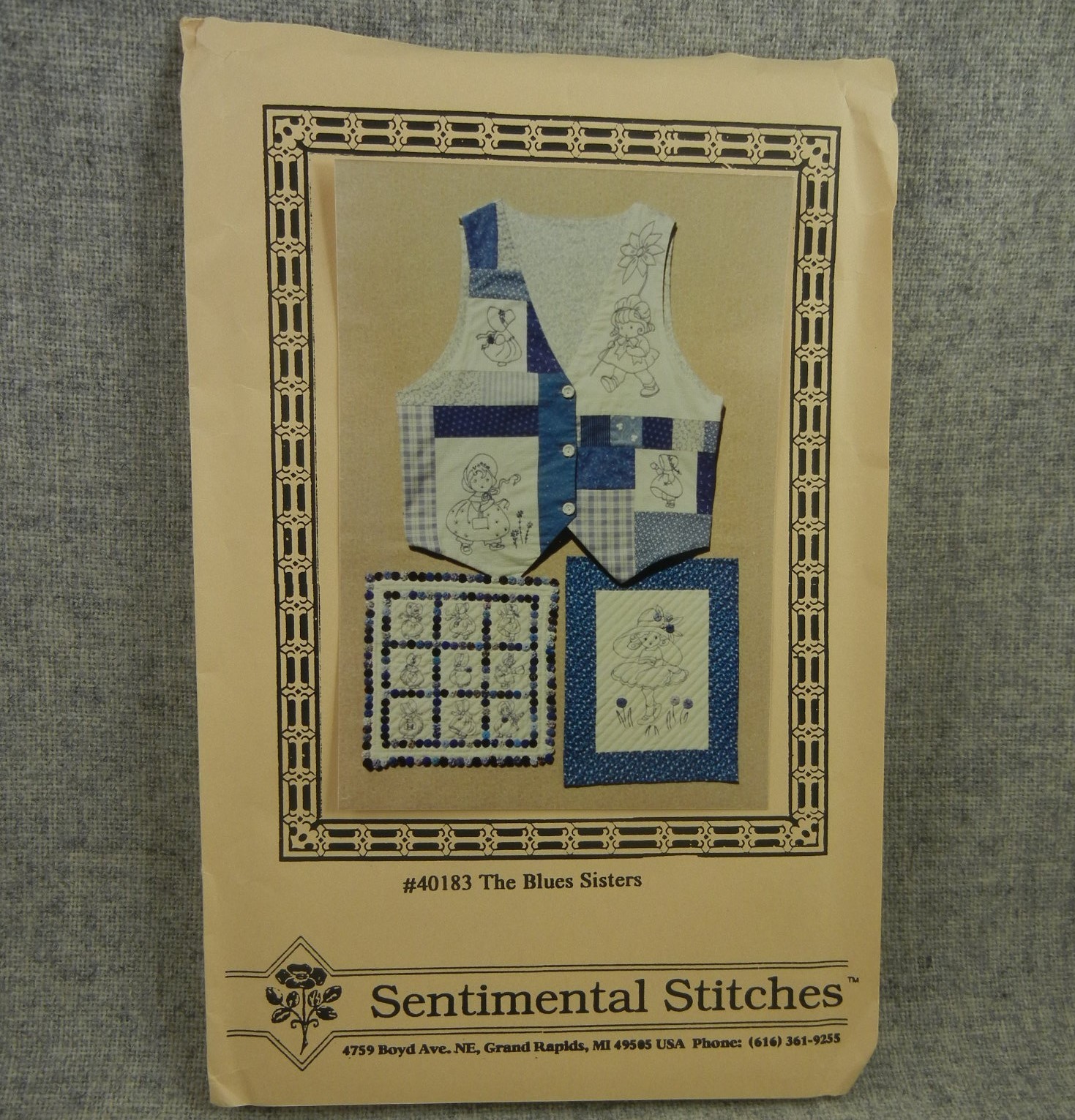 Sentimental Stitches The Blues Sisters Bluework Embroidery Vest Quilt Hat Uncut