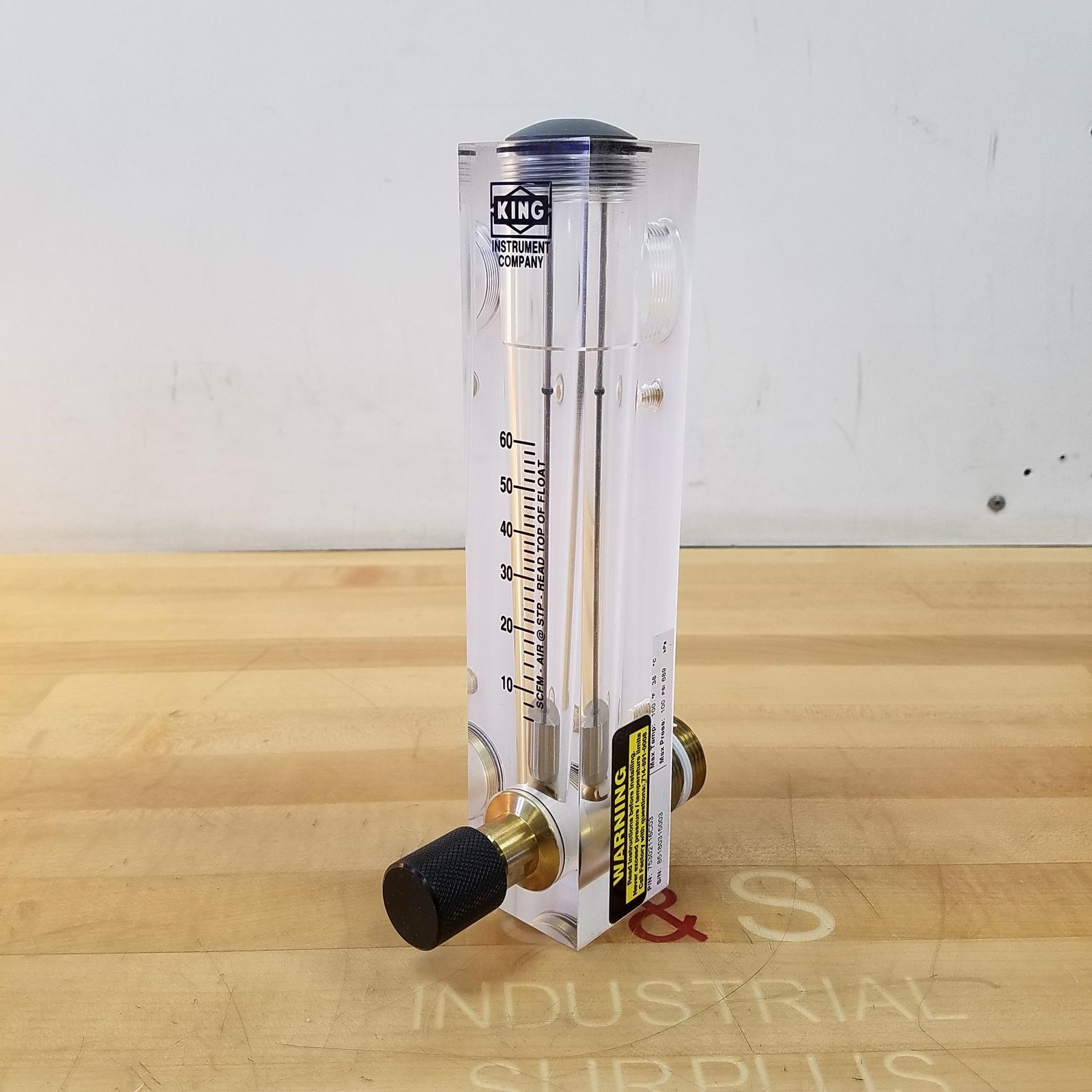King Instrument 75302116C03, 7530 Series, Rotameter, Max Press: 100 PSI - NEW