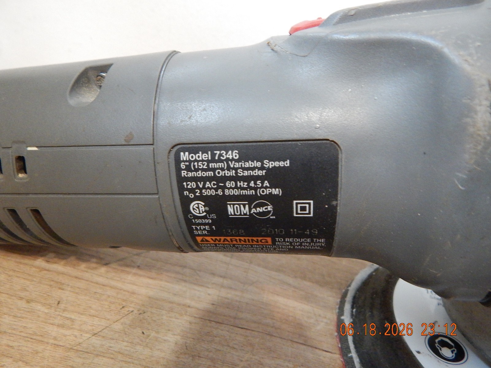 Porter Cable Model 7346 Corded 6" Variable Speed Random Orbit Sander