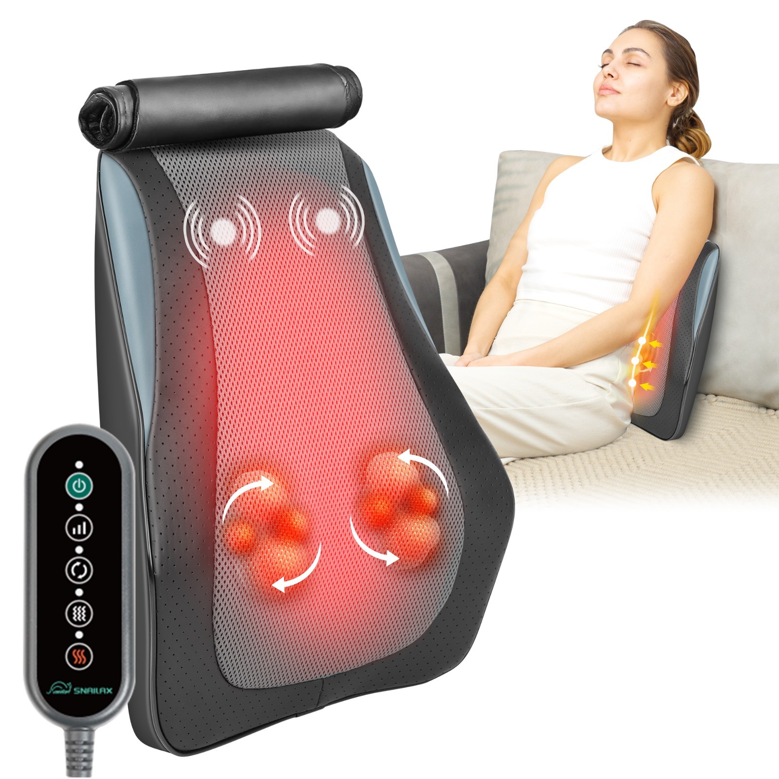 Snailax Back Neck Shoulder Massager with Heat for Back Pain Deep Tissue,Gifts