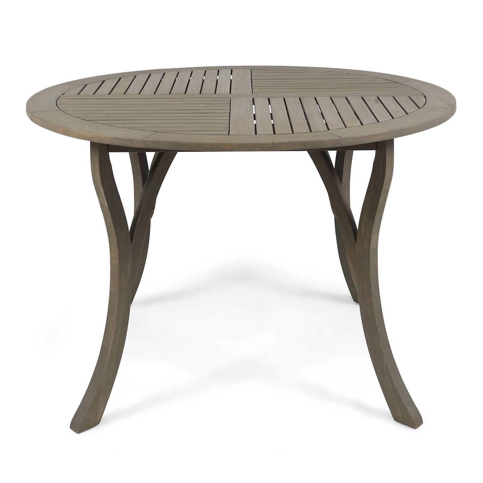 Outdoor Tables Acacia Wood Round Table Patio Dining Table Wooden Slats Teak