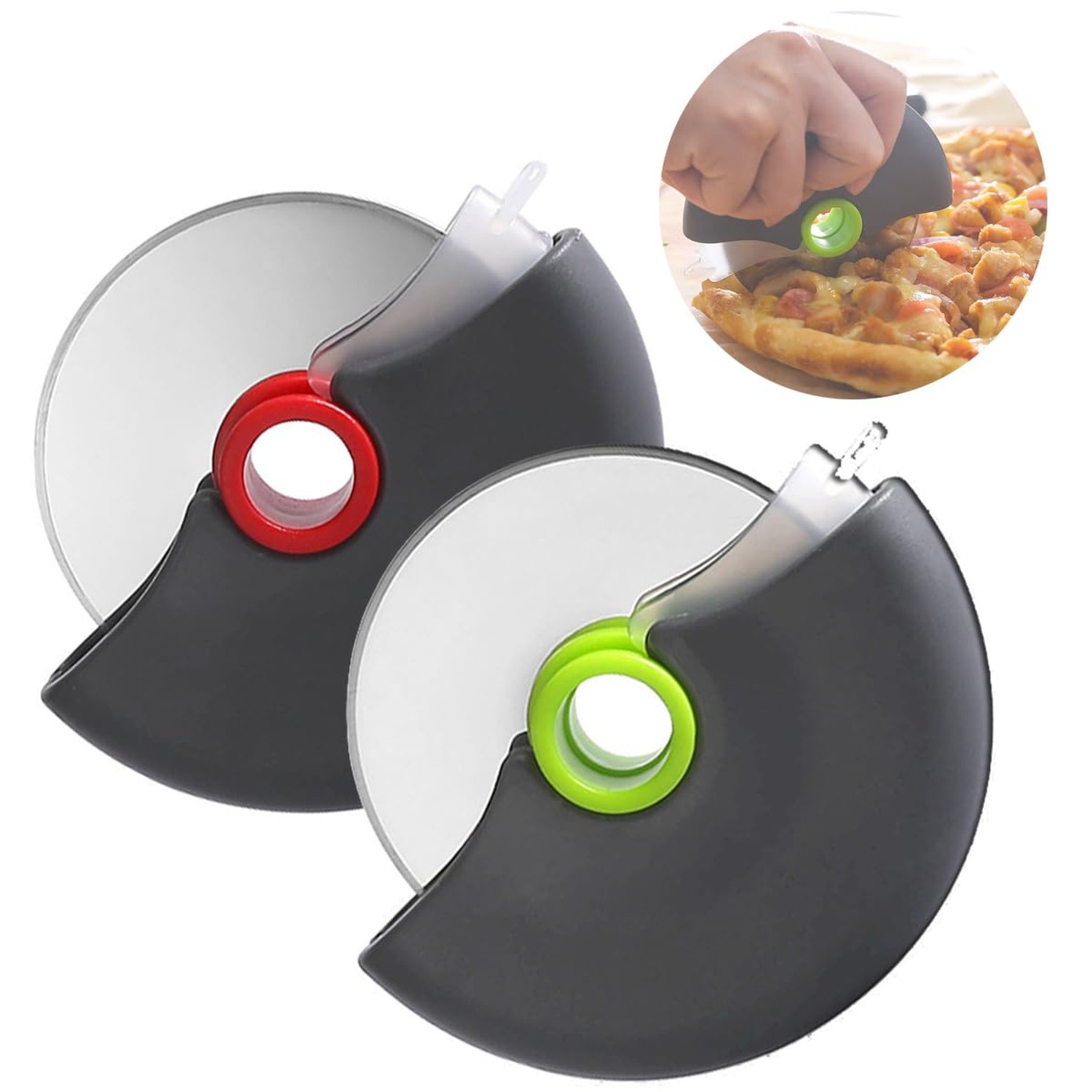 Pizza Cutter Wheel Set of 2 - Pizza Slicer with Protective Blade Cover - Prem...