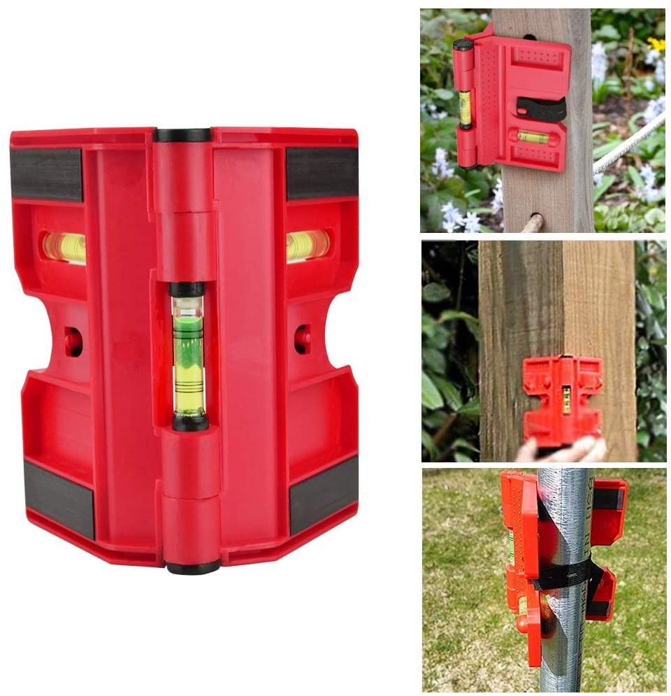 Fence Post Level Tool Versatile Adjustable Plastic Red Vertical 3 Vials