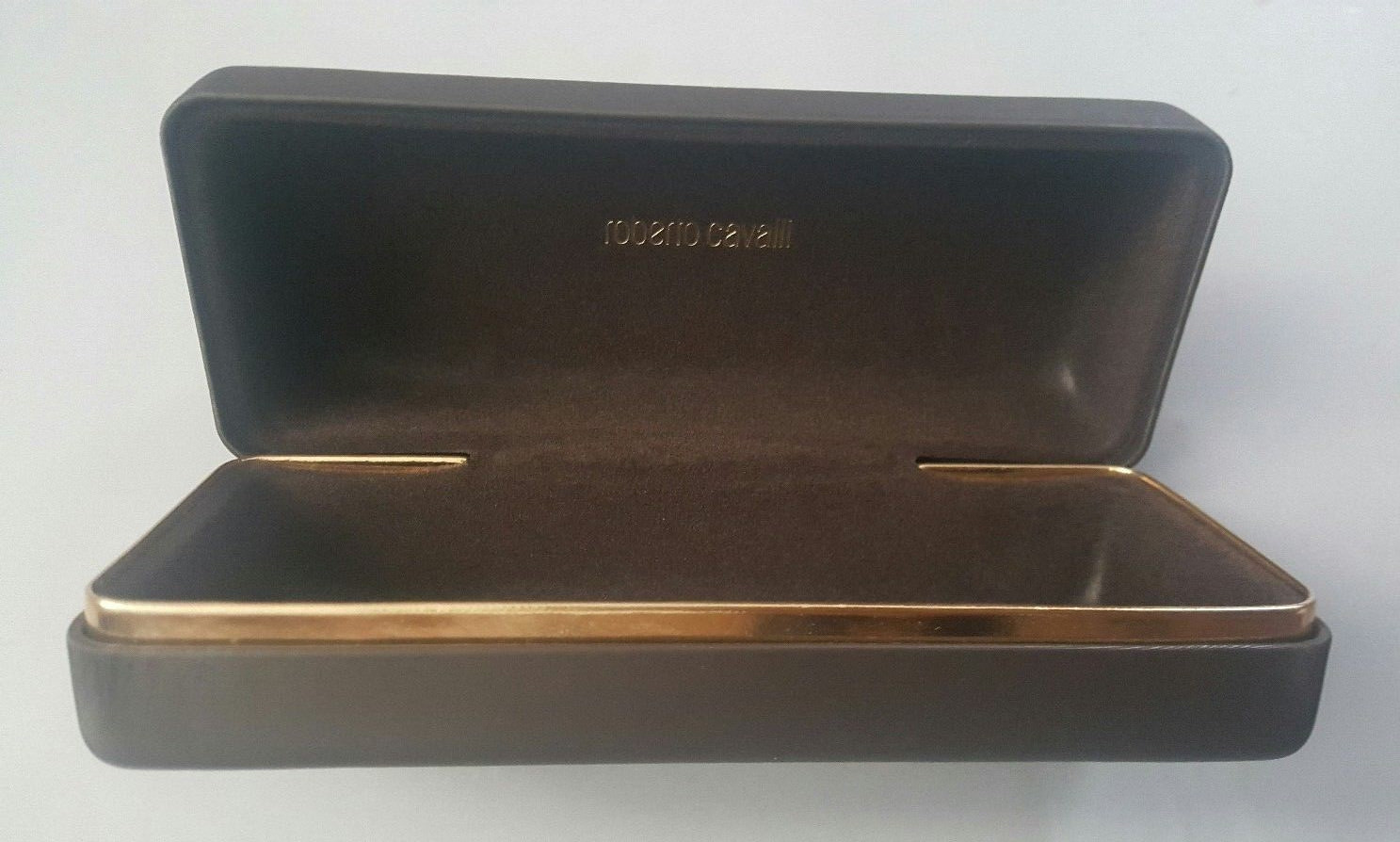 ROBERTO CAVALLI BROWN CLAMSHELL HARD SUNGLASS CASE WITH CLEANING CLOTH