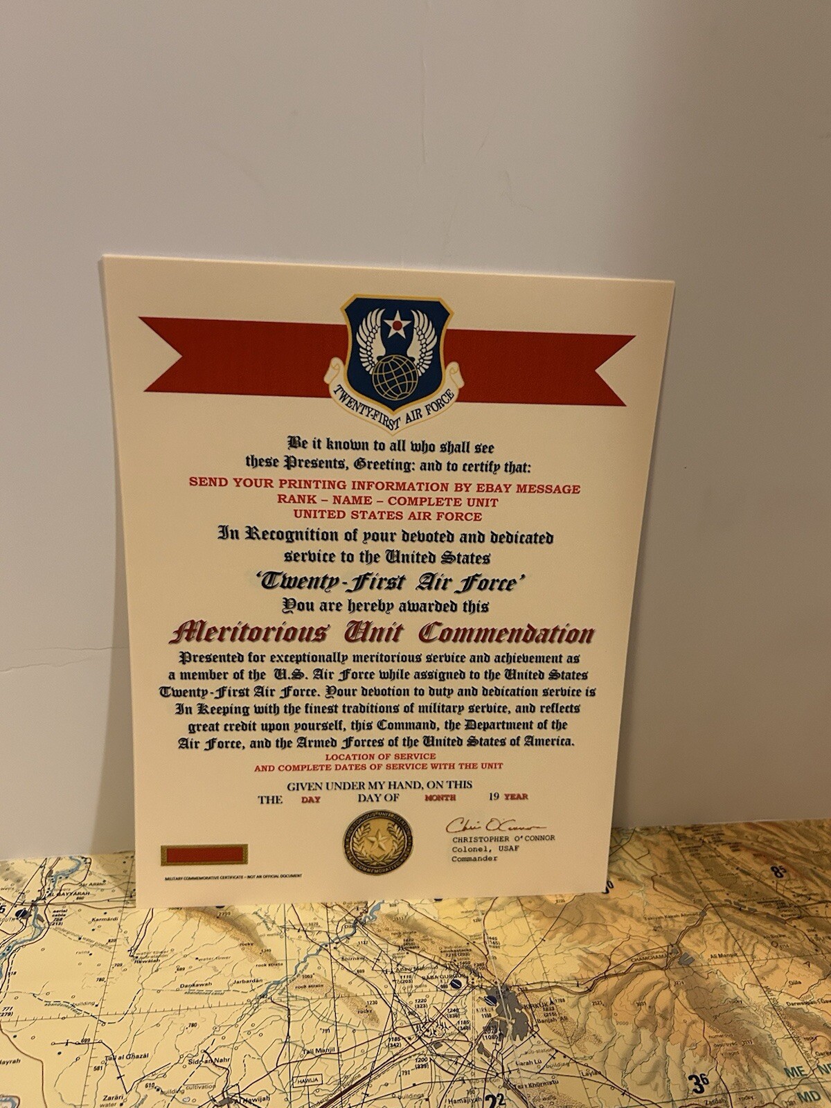 U.S. AIR FORCE / 21ST AIR FORCE - MERITORIOUS UNIT COMMENDATION CERTIFICATE