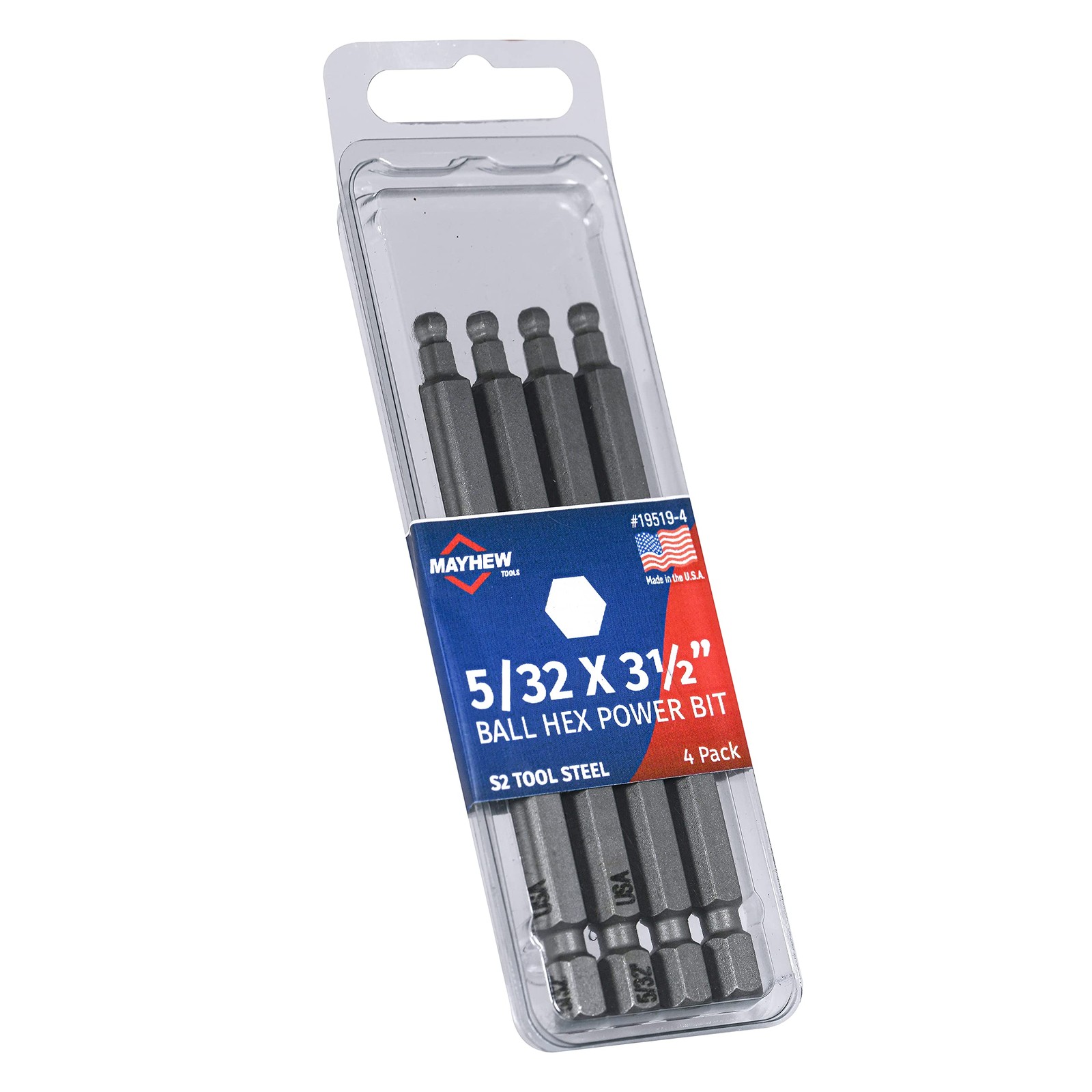 5/32" x 3.5" SAE Hex Power Bit, 4 Pack