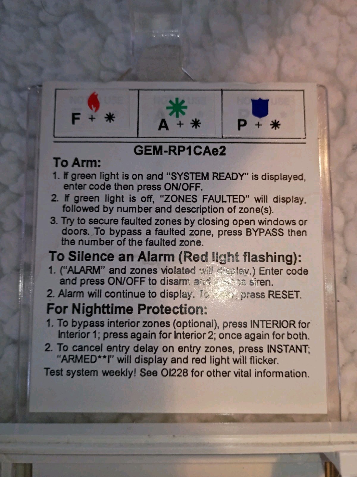 Napco Gemini GEM-RP1CAe2 Security System Keypad Alarm Panel Control
