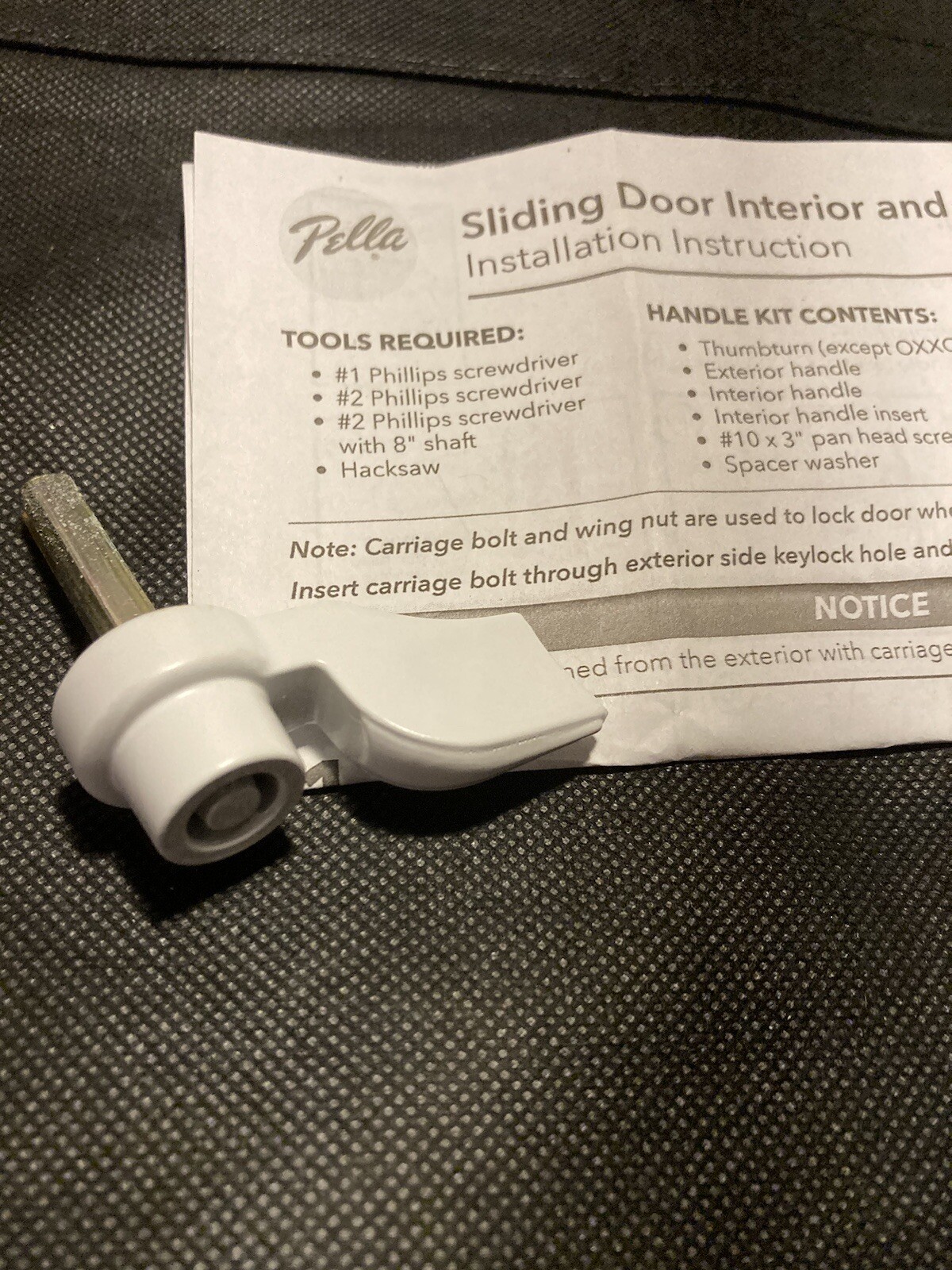 Pella Sliding Patio Door thumb turn knob GENUINE Brass with White finish.