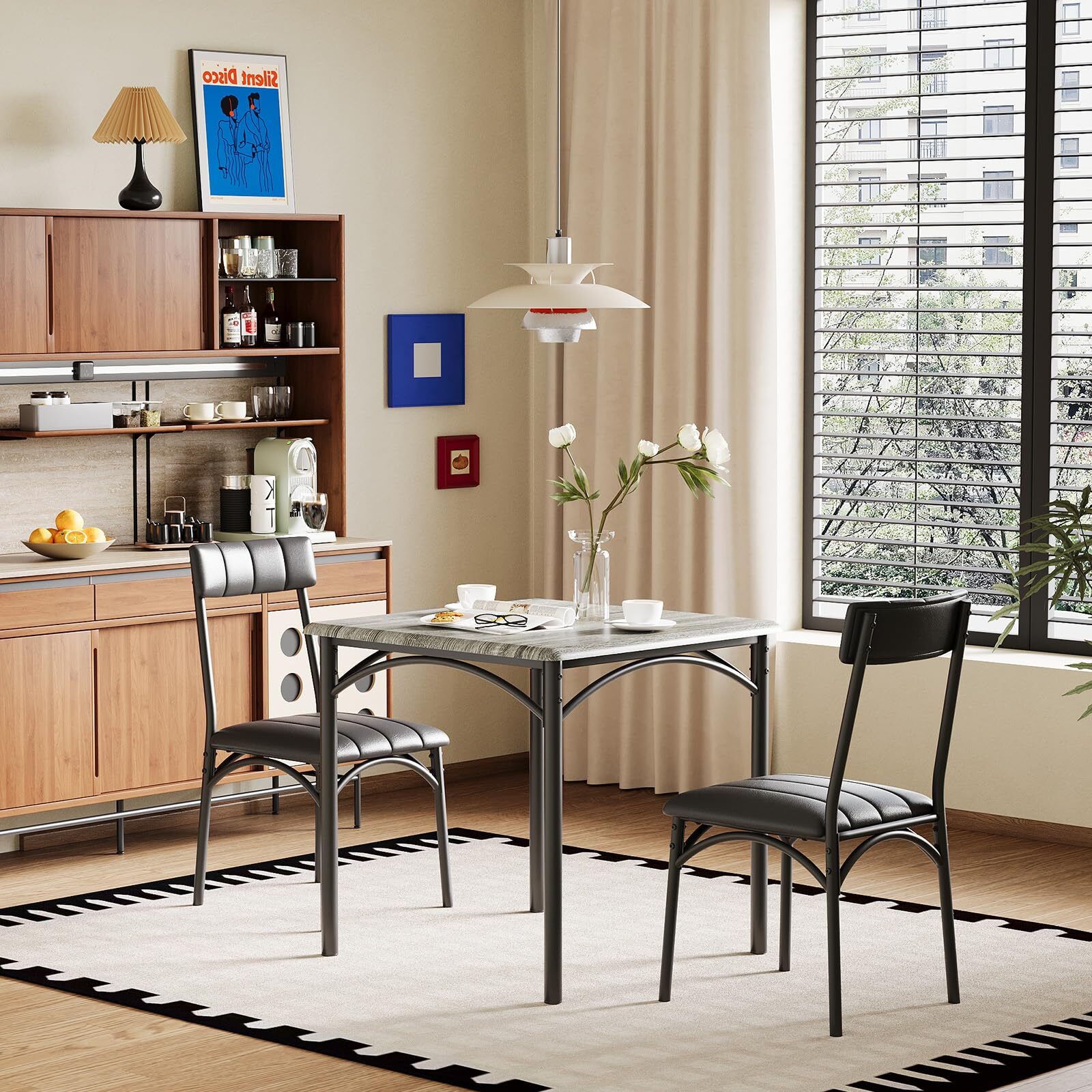 🔥3-Piece Kitchen Table and Upholstered Chairs Dining Table Set for Small Space