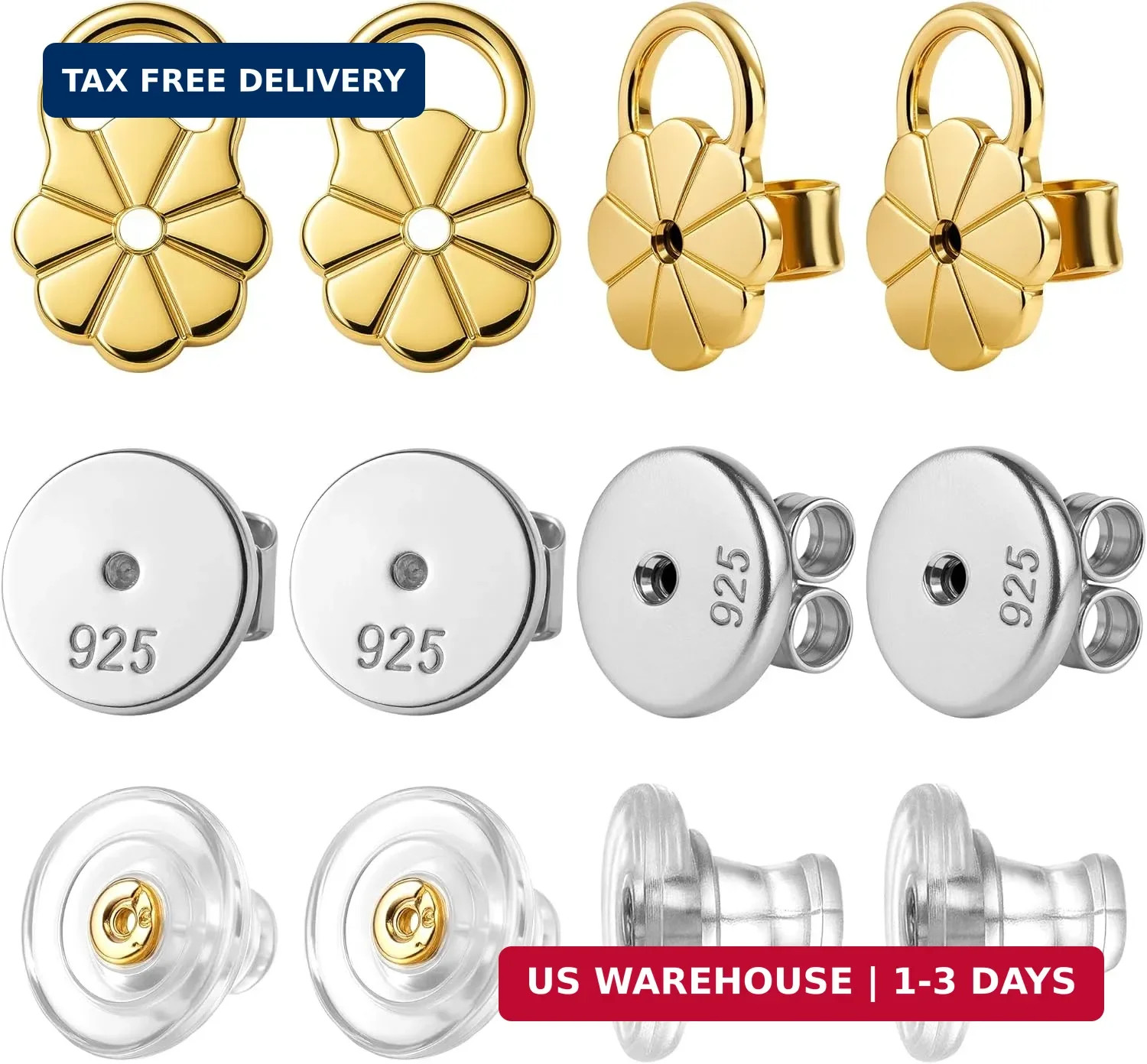 Earring Backs for Droopy Ears Heavy Earrings - Replacements Locking Ear Supports