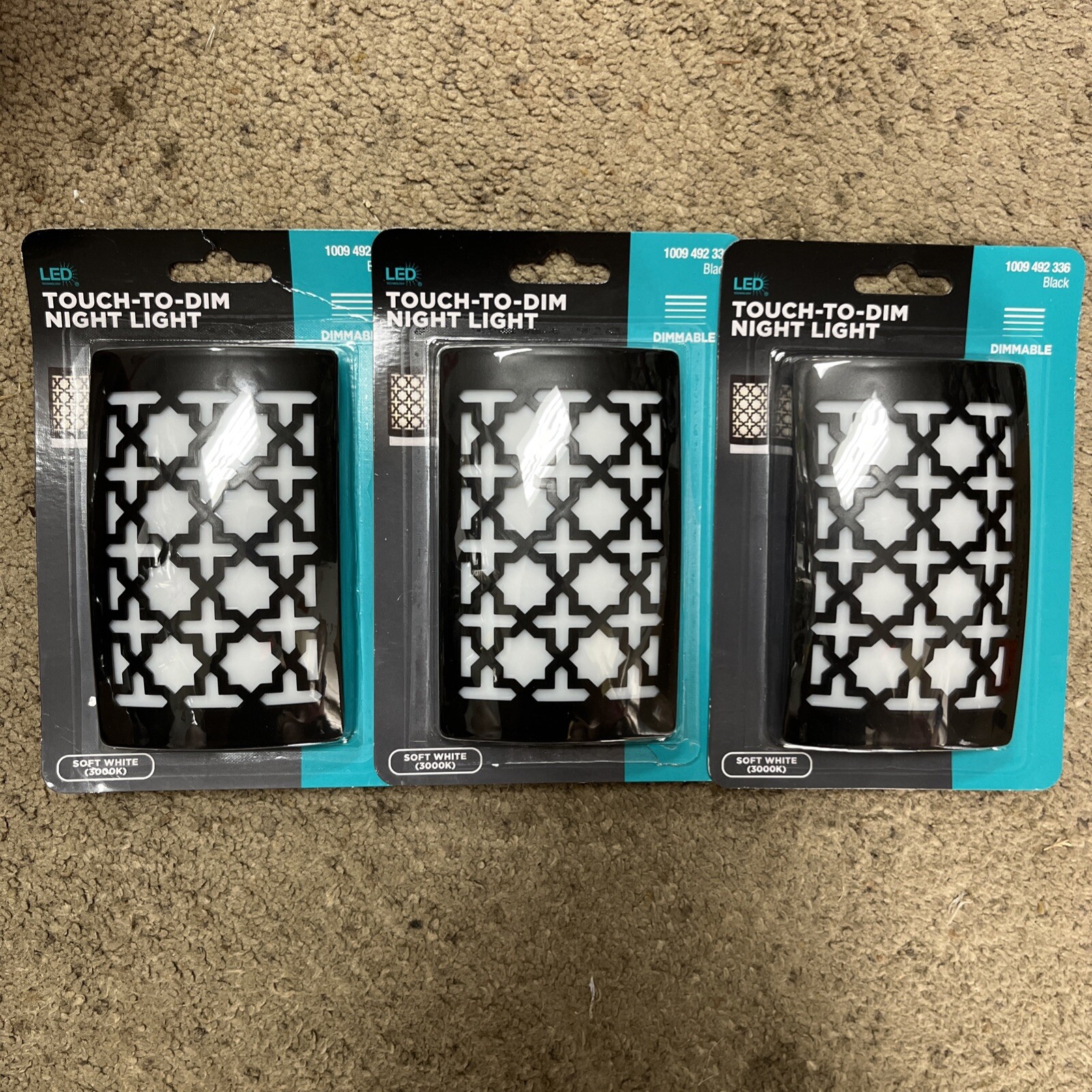 Touch to Dim Dimmable Soft White Plug-In LED Black Night Light (2PK)