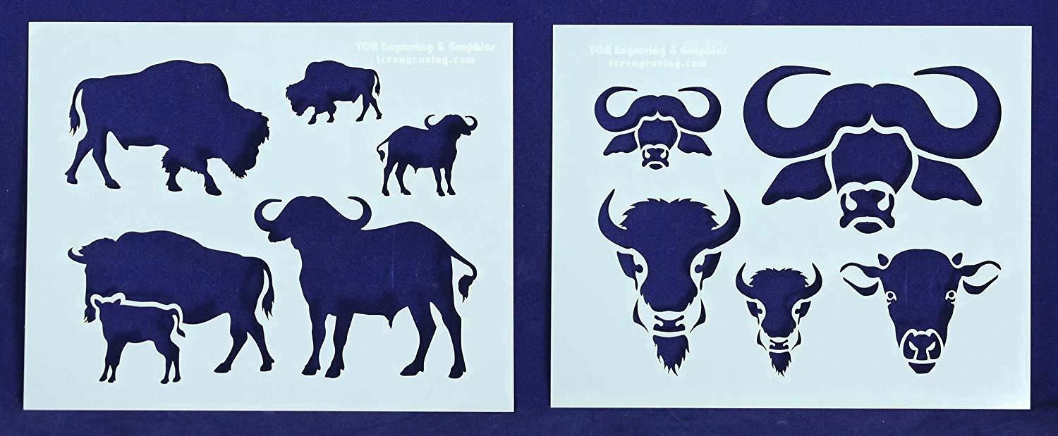 Buffalo/Bison Stencils 2 Pieces -Mylar of 14 Mil 8" X 10" - Painting /Crafts/ Te