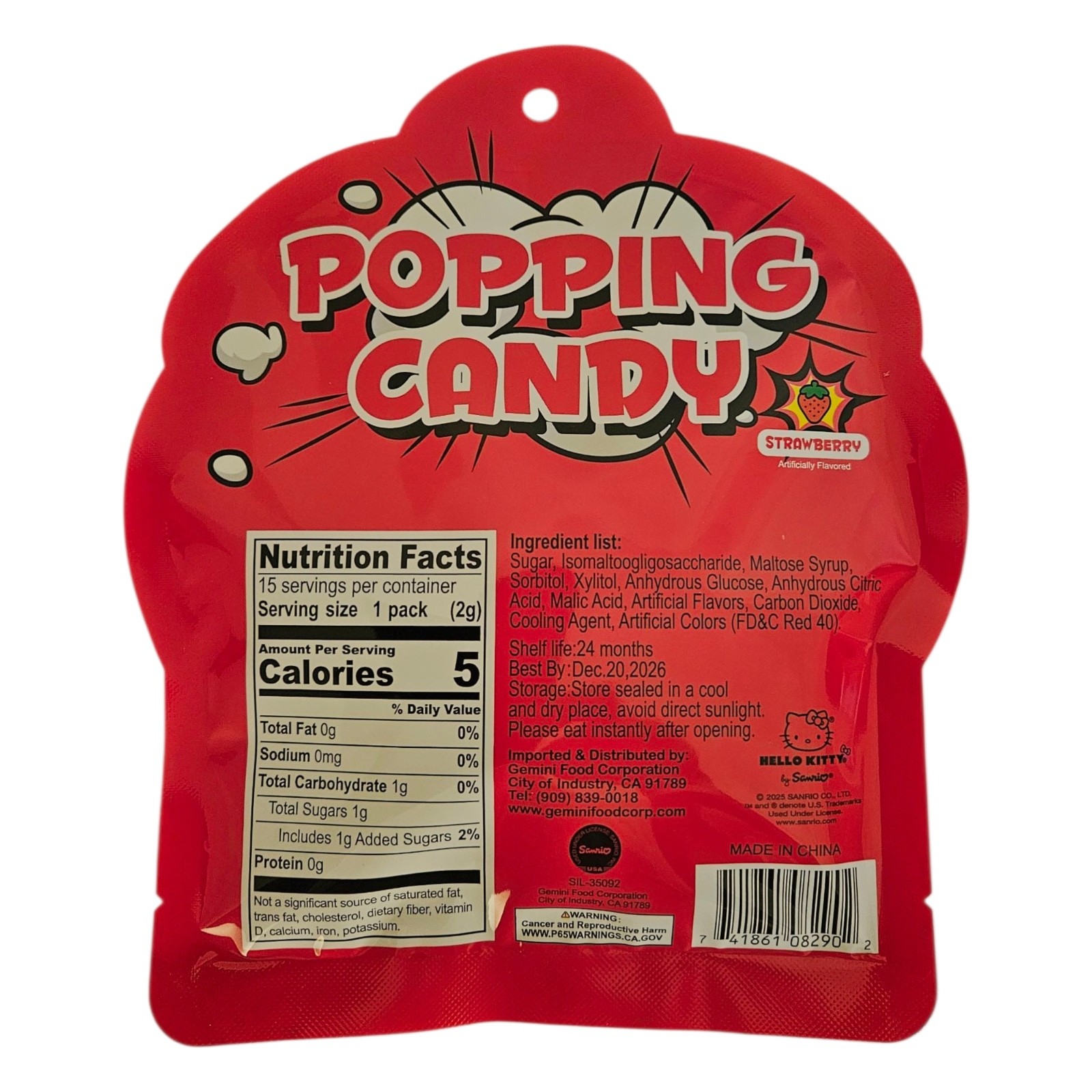 Hello Kitty Popping Candy Strawberry Flavor 30g, Pack of One (1)-Free Shipping !