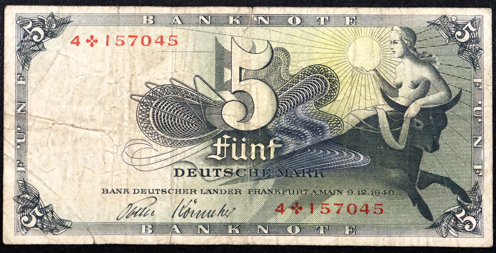 GERMANY 1948 XX-RARE Replacement Note! Bank Deutscher Länder P-13 5 Mark Fine