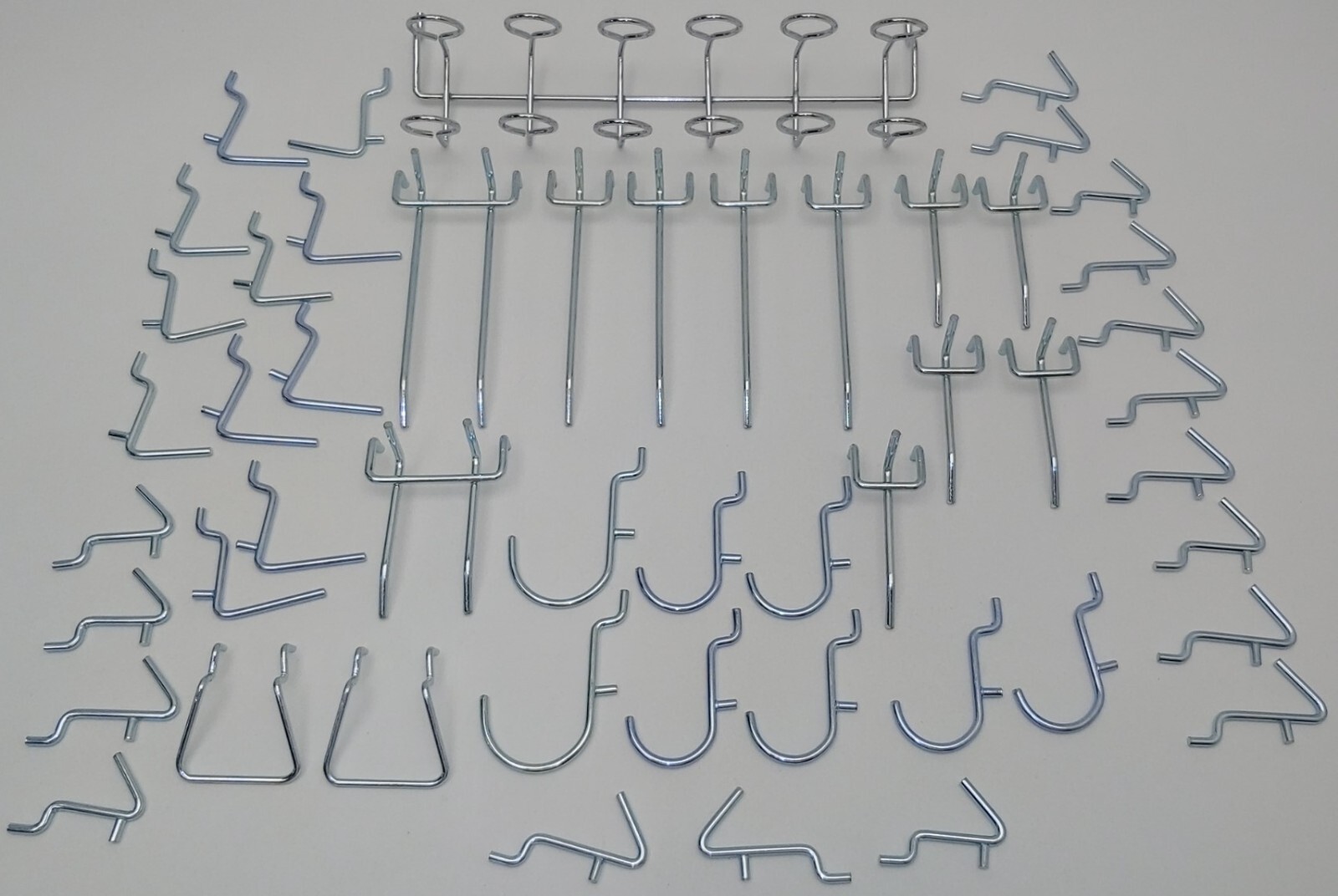 50 Assorted Chrome Plated Pegboard Hooks Hangers, Tool Screwdriver Hammer Pegs