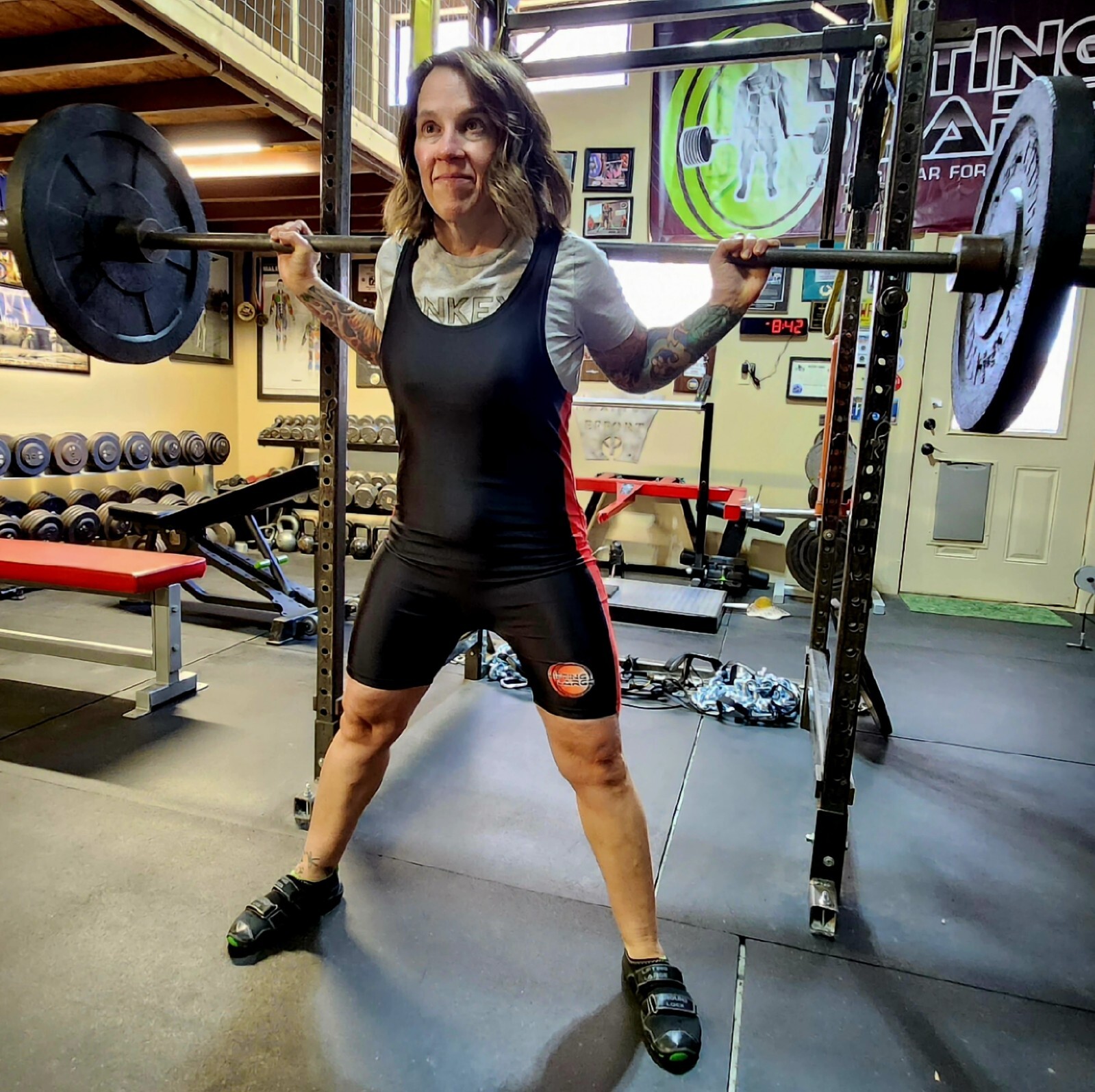 Lifting Large Competition Powerlfting Singlet Black/Red IPF Approved