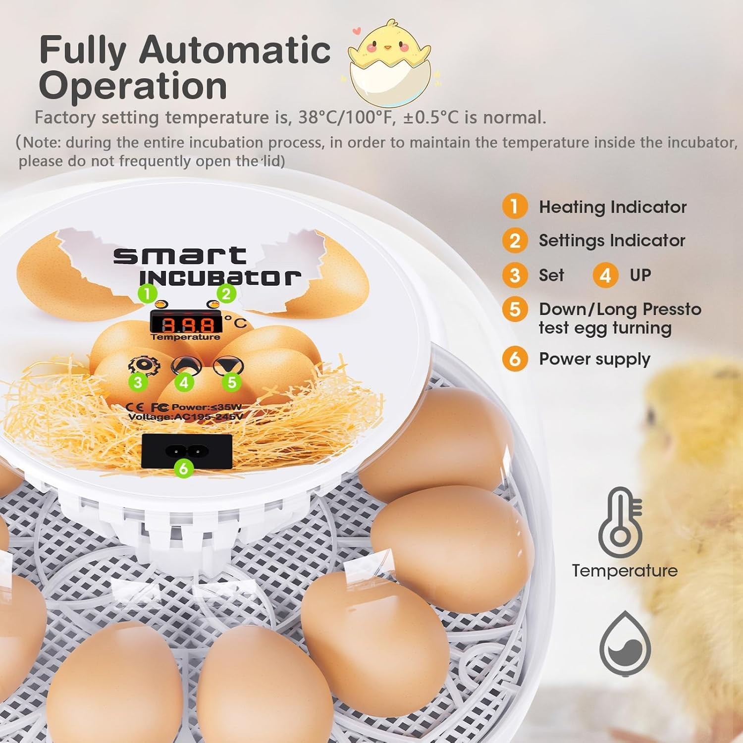 Advanced 12 Egg Incubator with Automatic Egg Turning and Water Injector System